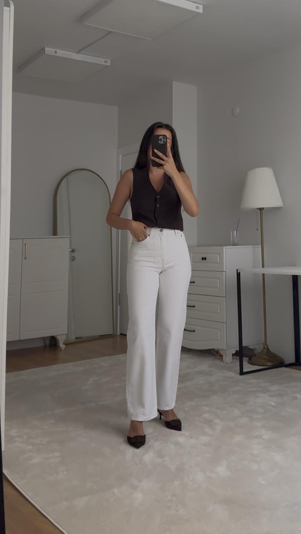Cas Beyaz Yüksek Bel Straight Jean