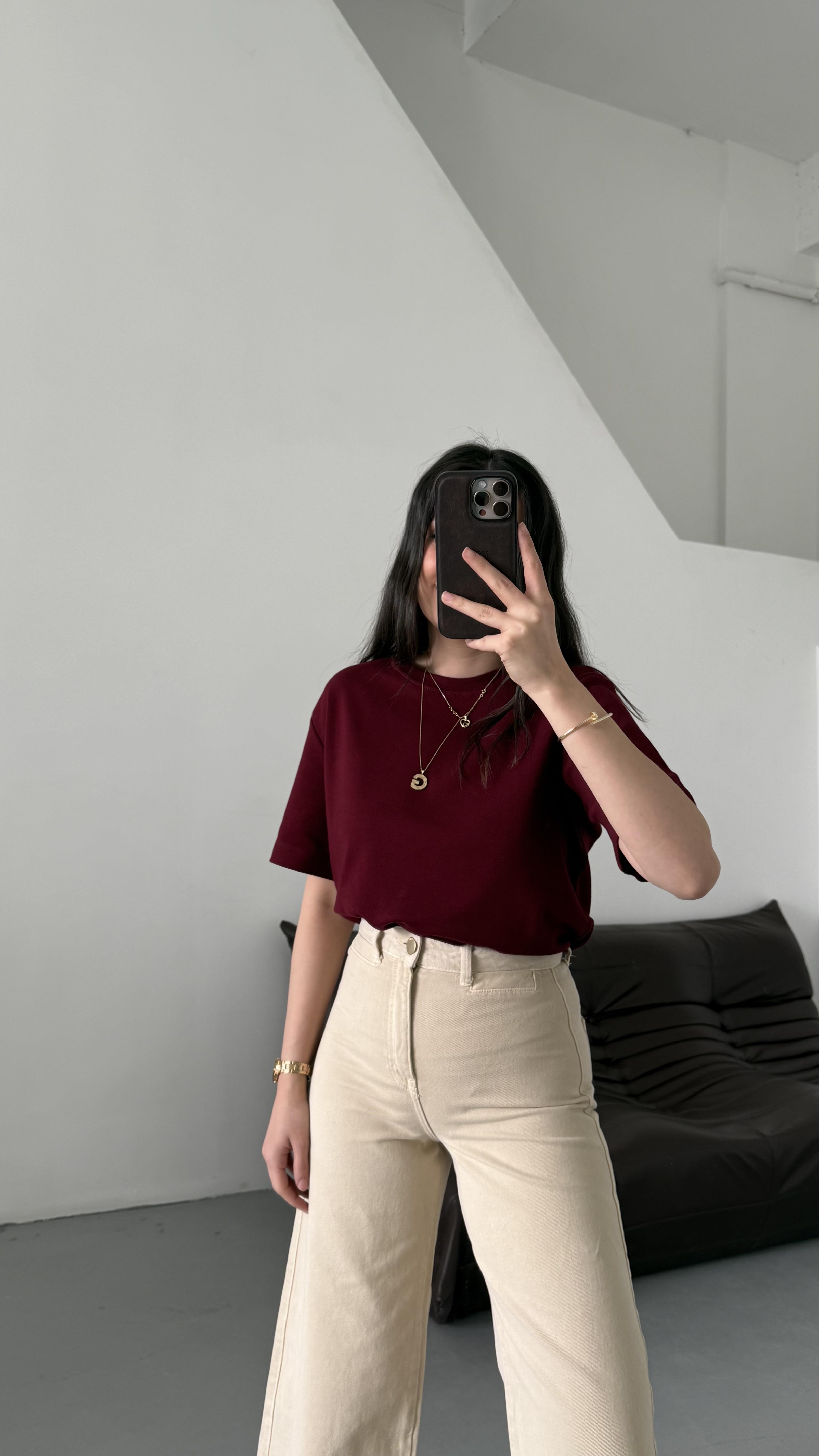 Cas Bordo Basıc Tişört