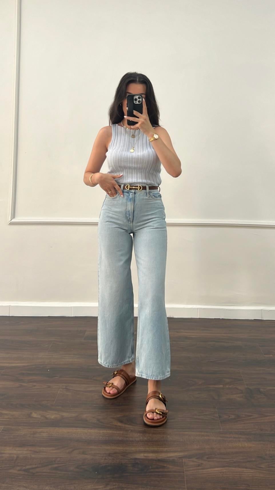 Cas Denim Mavi Wide Leg Jean