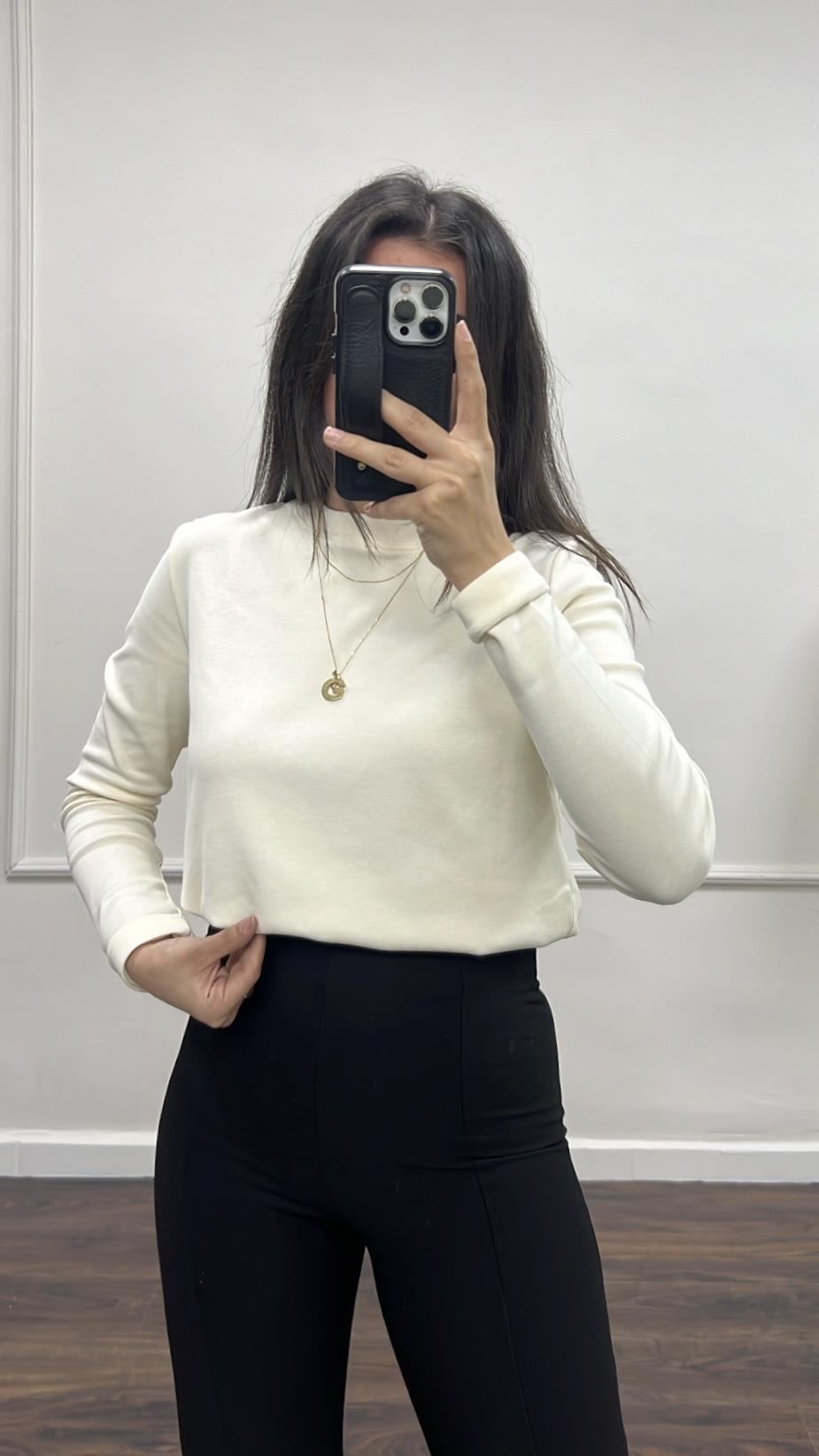 Cas Ekru Organik Pamuk Basıc Sweatshirt 