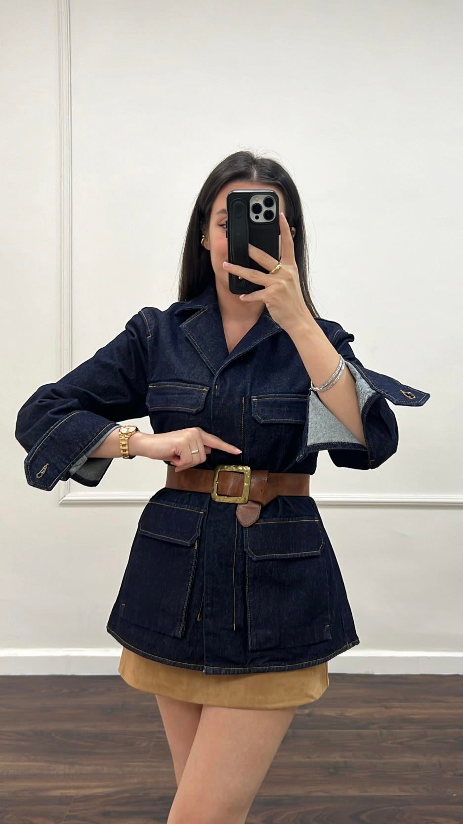Cas Koyu Lacivert Denim Ceket