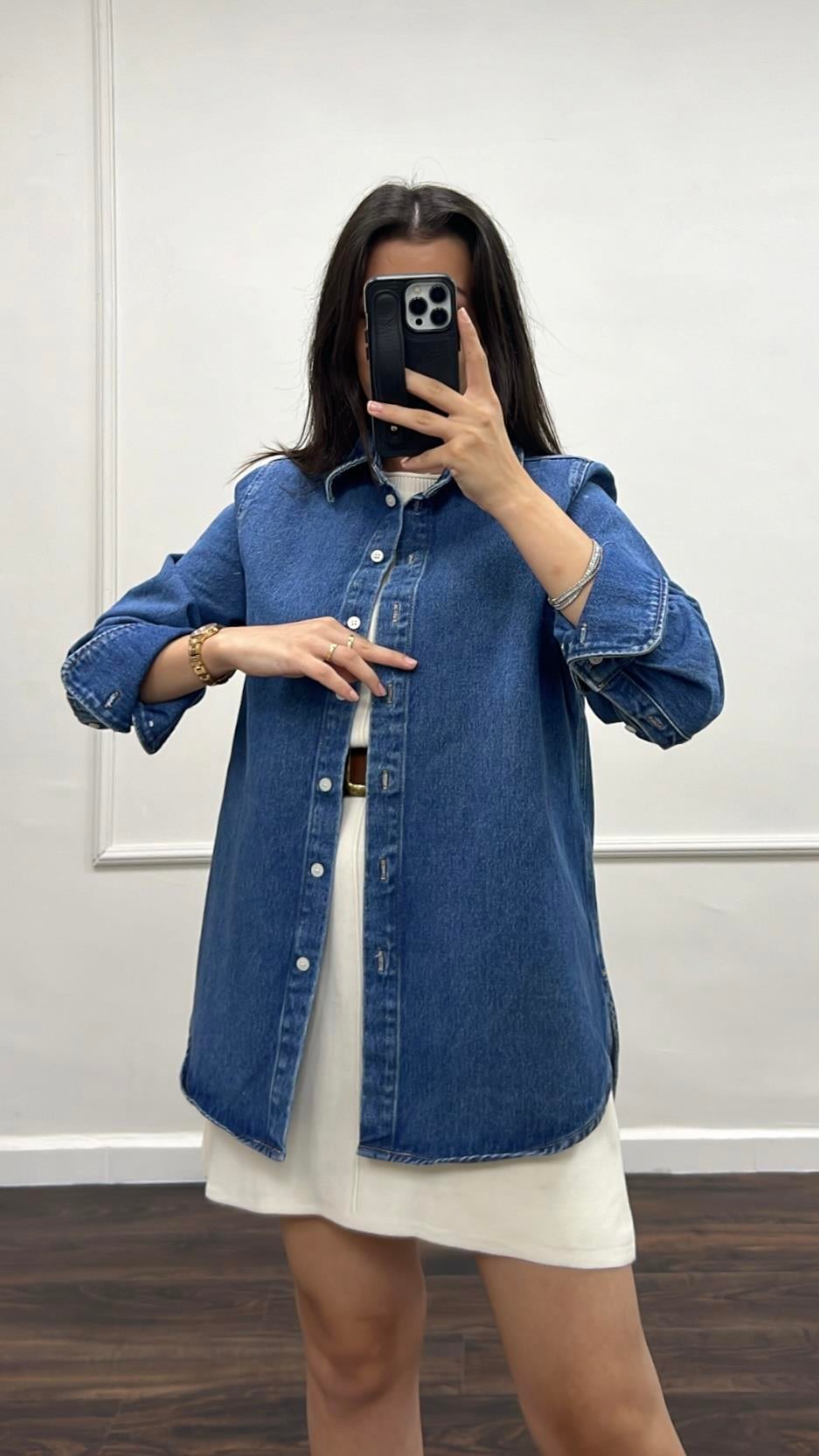 Cas Koyu Mavi Denim Gömlek