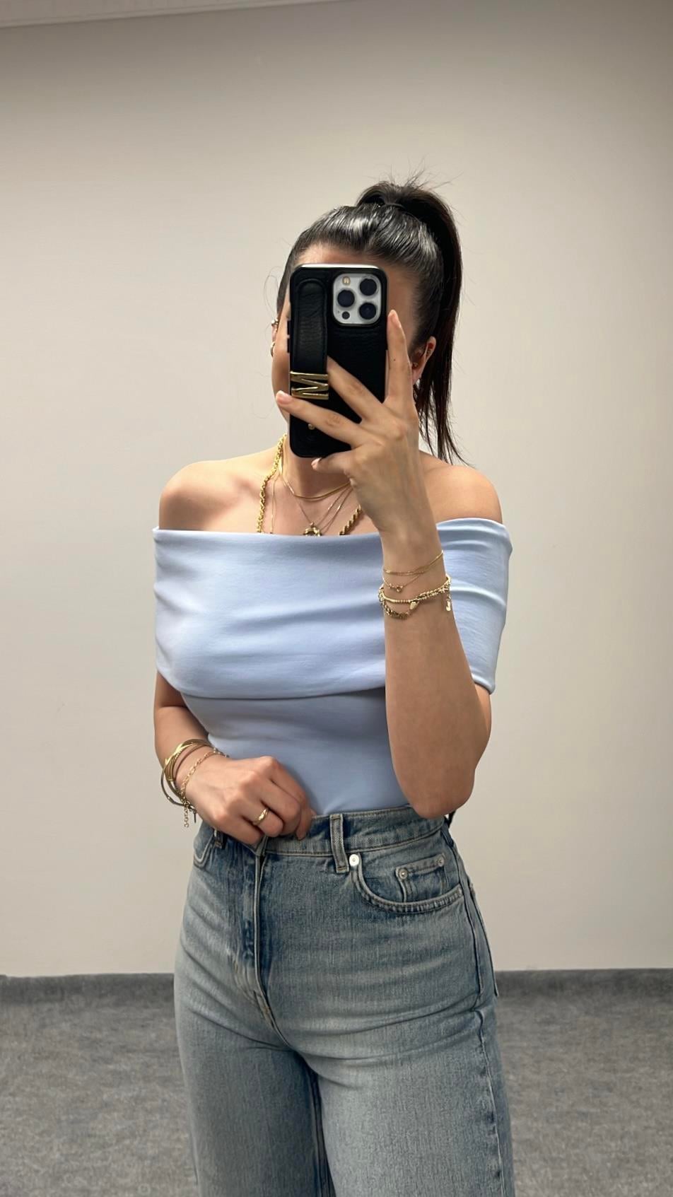 Cas Mavi Madonna Yaka Premıum Bluz