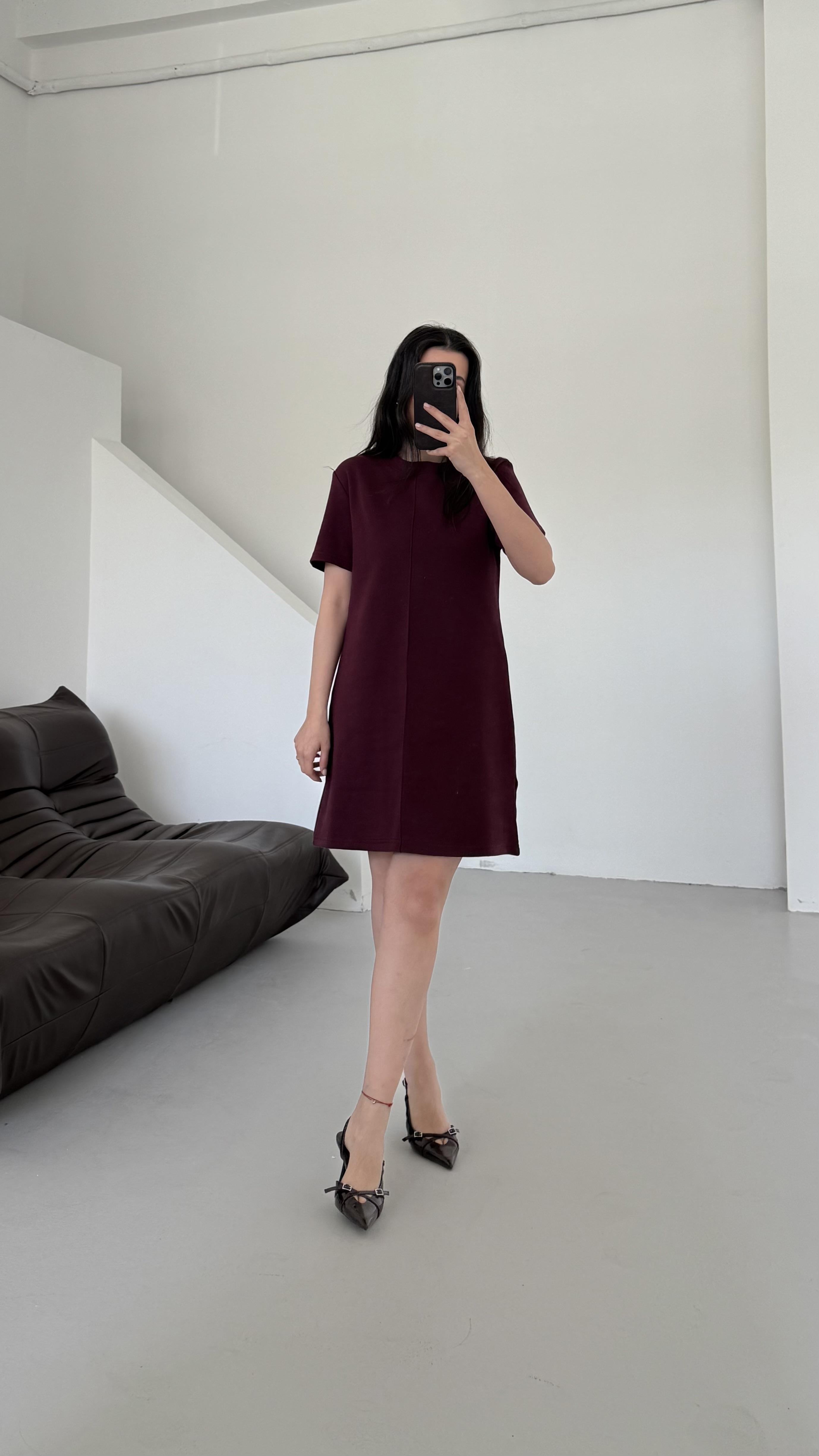 Cas Mürdüm Dokulu Basıc Elbise