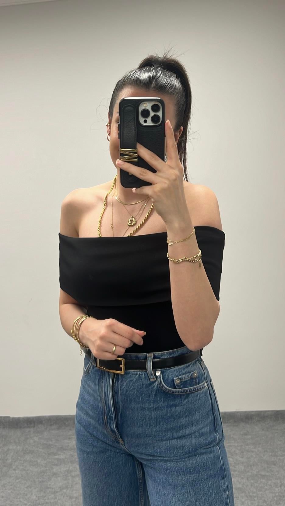 Cas Siyah Madonna Yaka Premıum Bluz