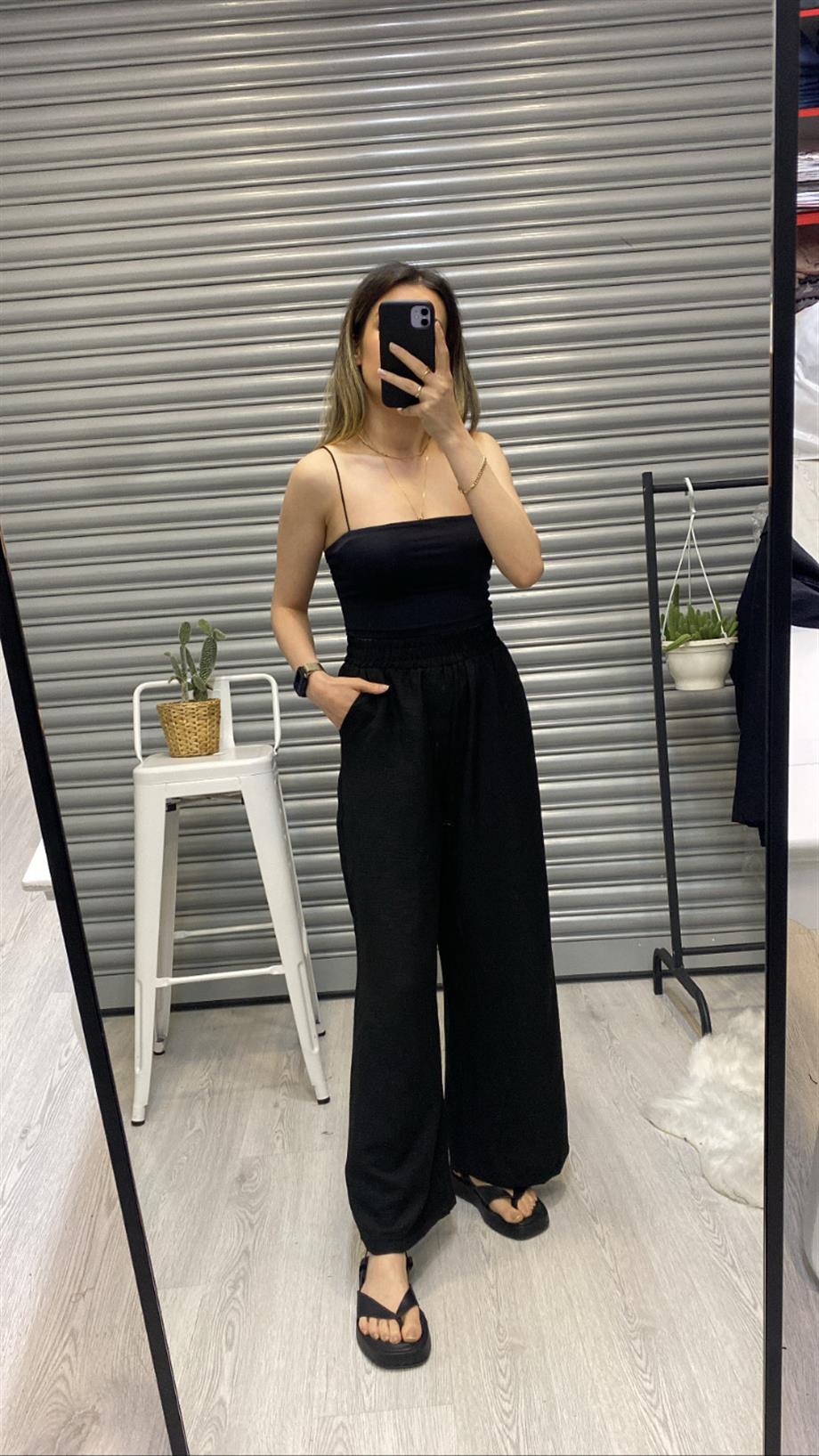 Çift Katlı Siyah  Crop Top