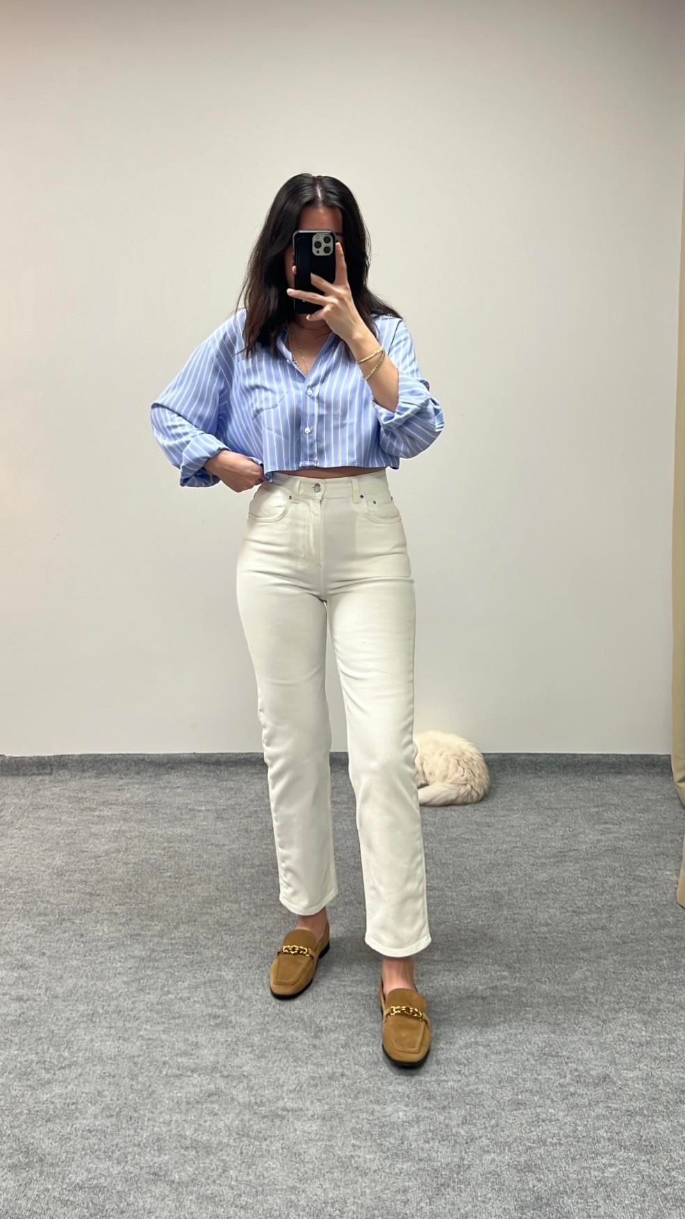 Cloudie Yüksek Bel Beyaz Straıght Jean