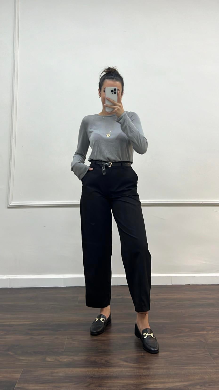 Cos Model Siyah Kemerli Poplin Pantolon
