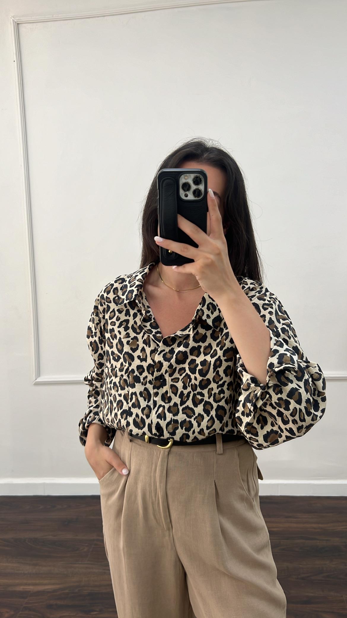 Daks Leopar Leopar Tensel Gömlek