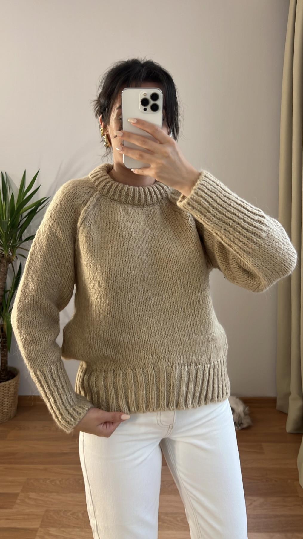 DİK YAKA BİSİKLET YAKA BEJ KAZAK