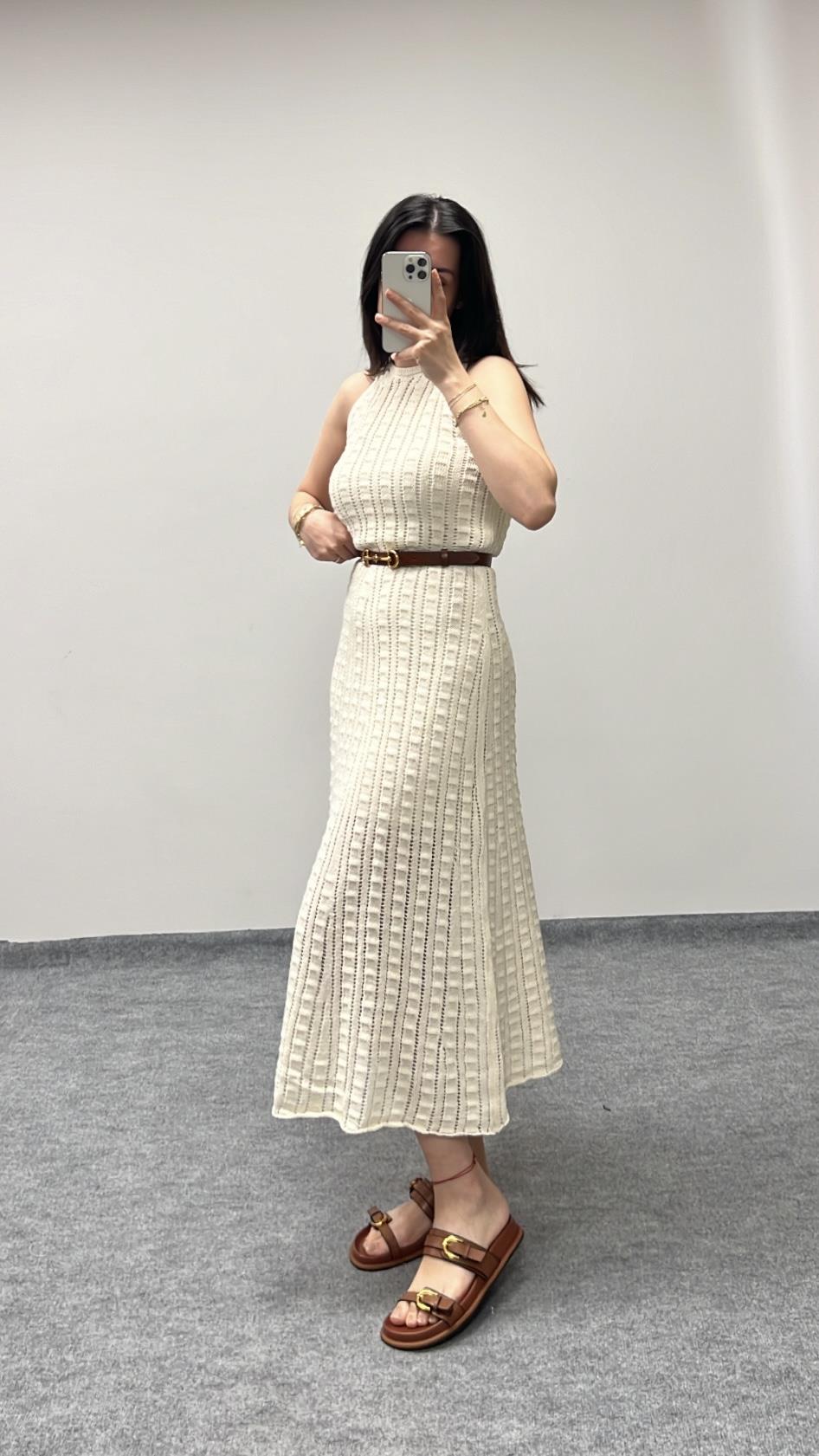 Diva Ekru Triko Elbise