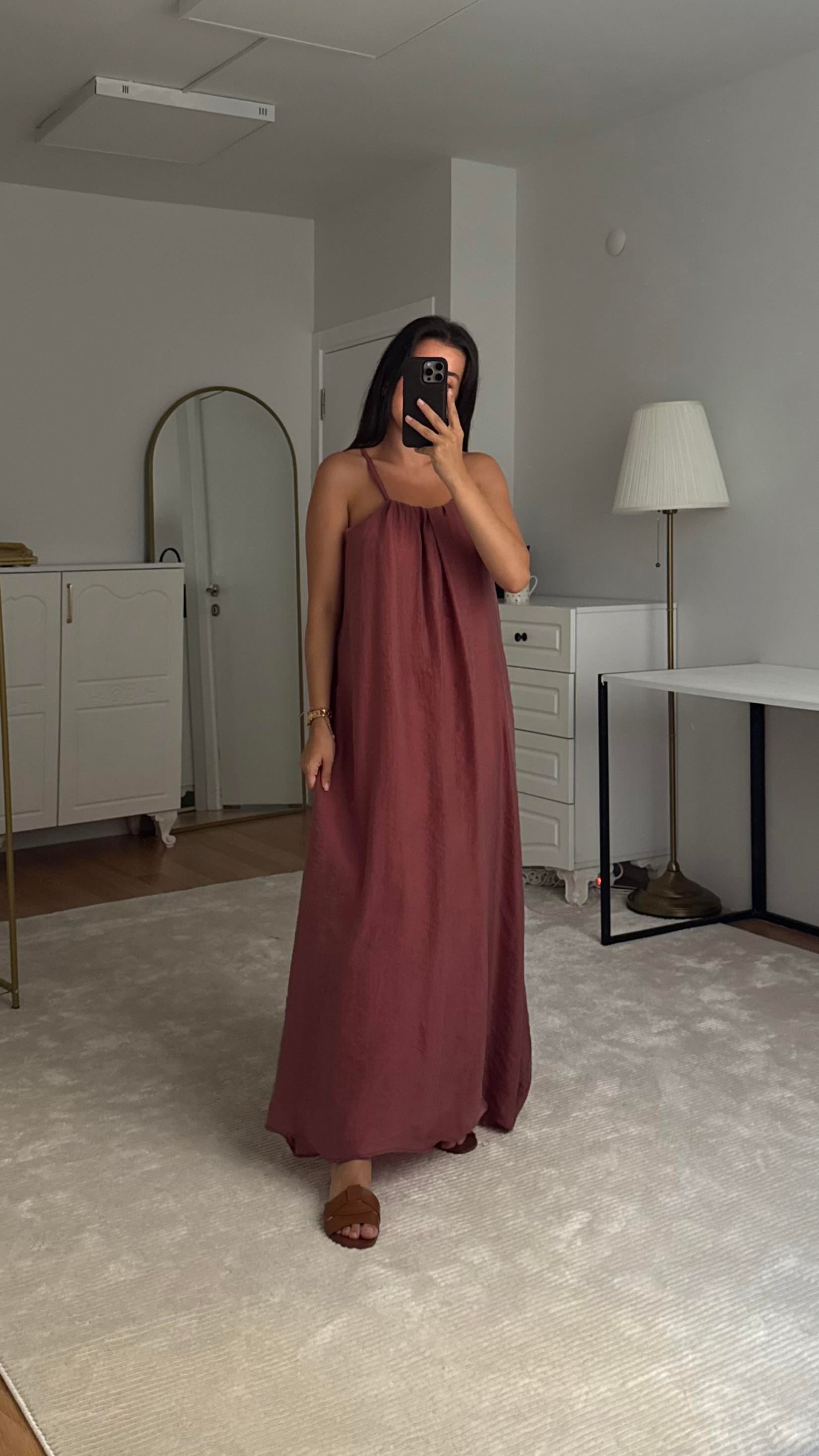 DK Bordo Şifon İp Askılı Elbise