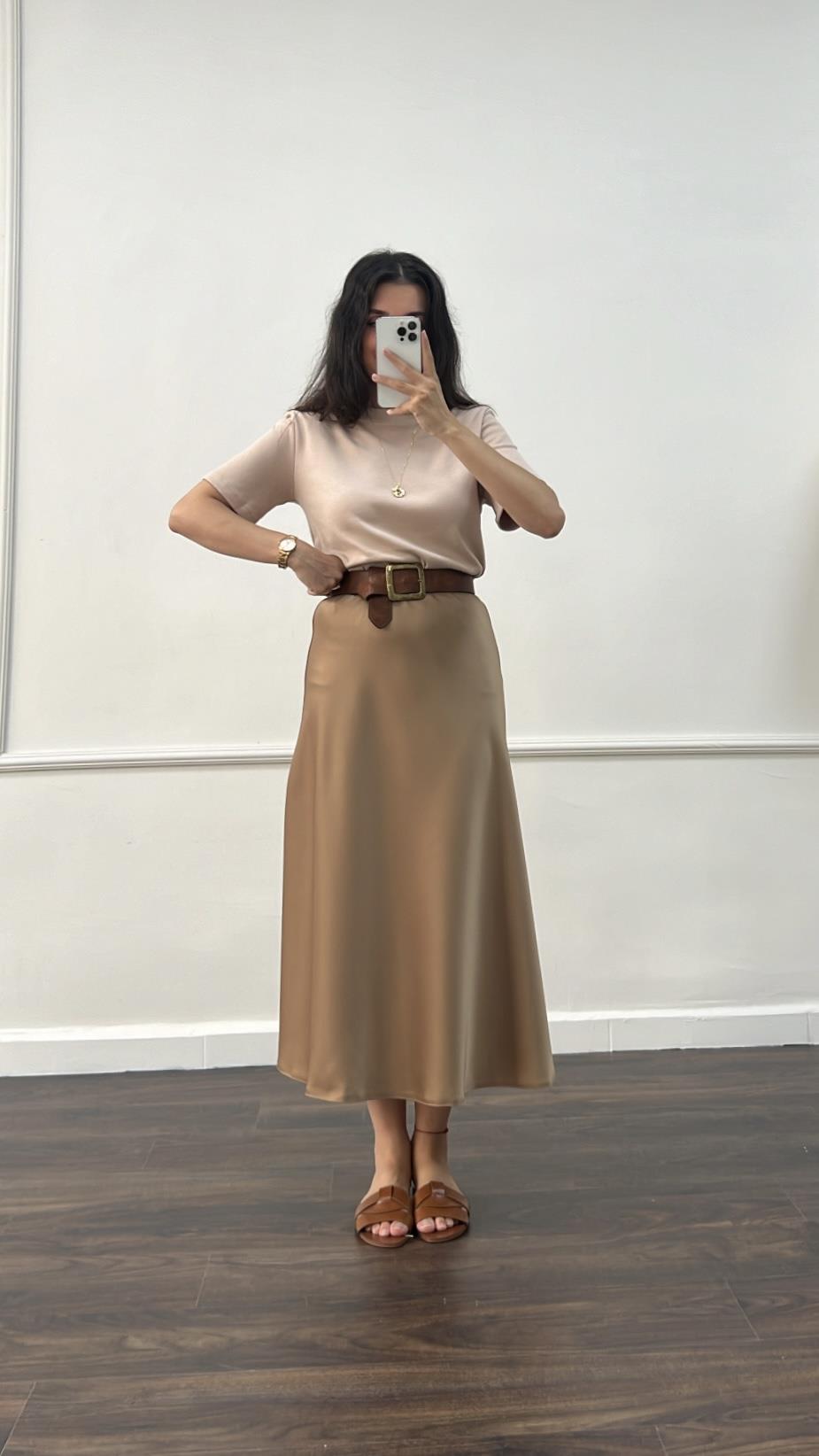 Dk Kahve Midi Saten Etek