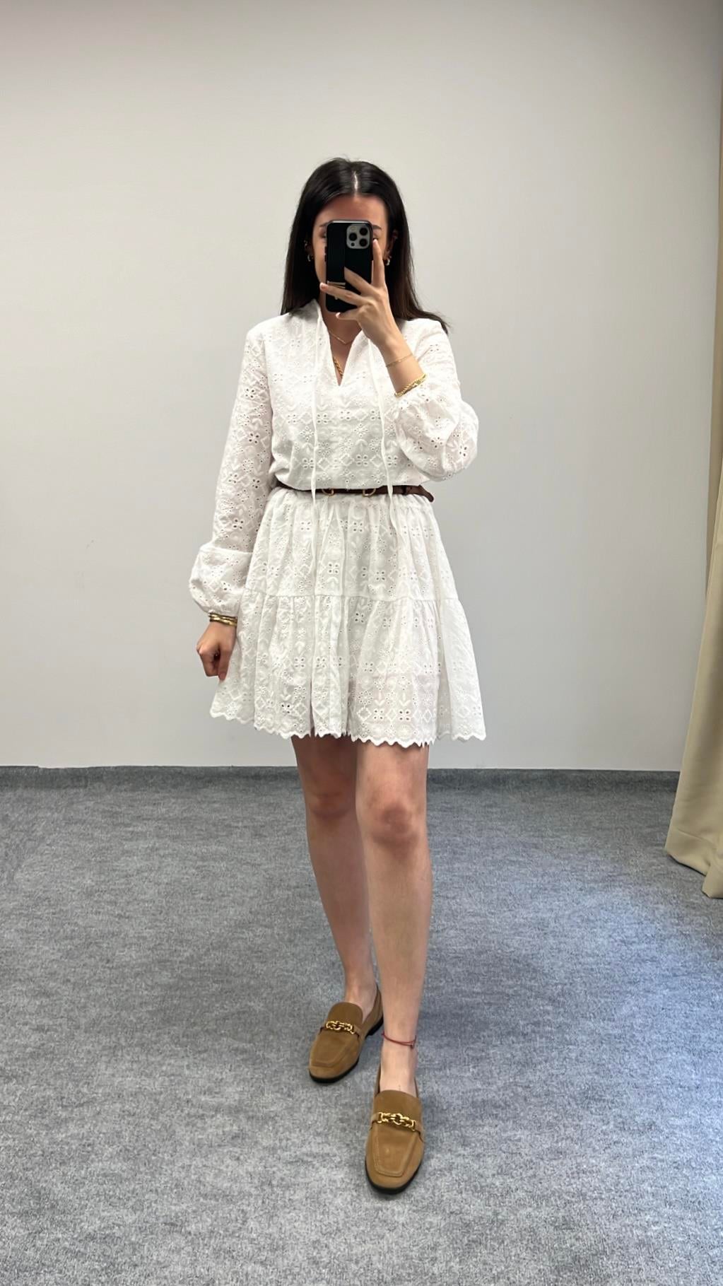 Dou Beyaz Fisto Elbise