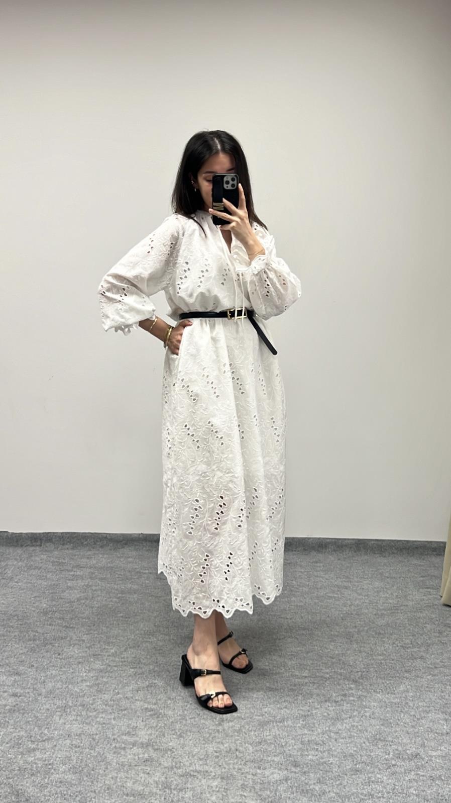 Dou Beyaz Fisto Uzun Elbise