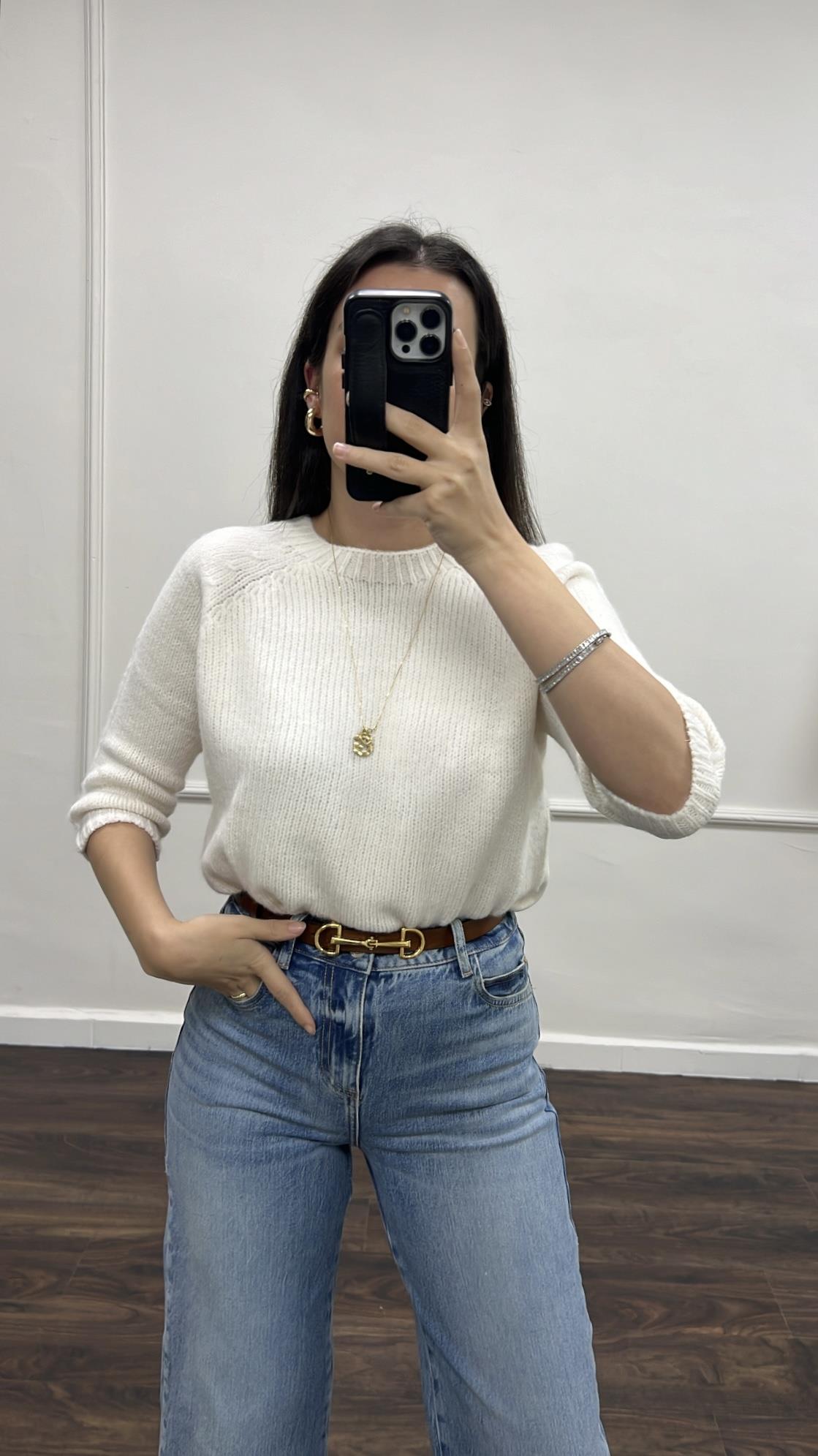 Ekru Fakir Kol Basıc Triko Bluz