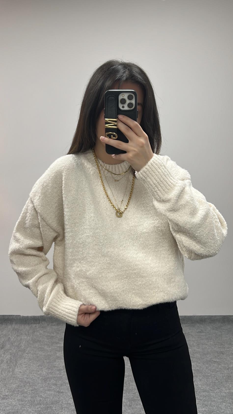 EKRU YÜNLÜ OVERSİZE KAZAK