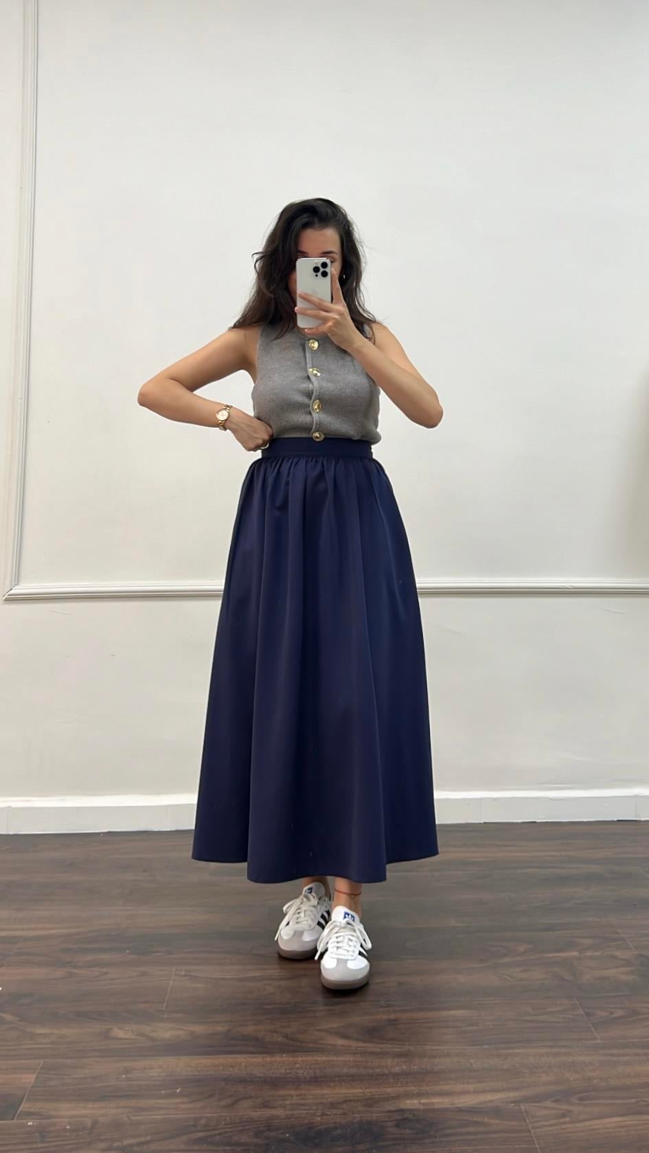 Elit Laci A Kesim Midi Poplin Etek