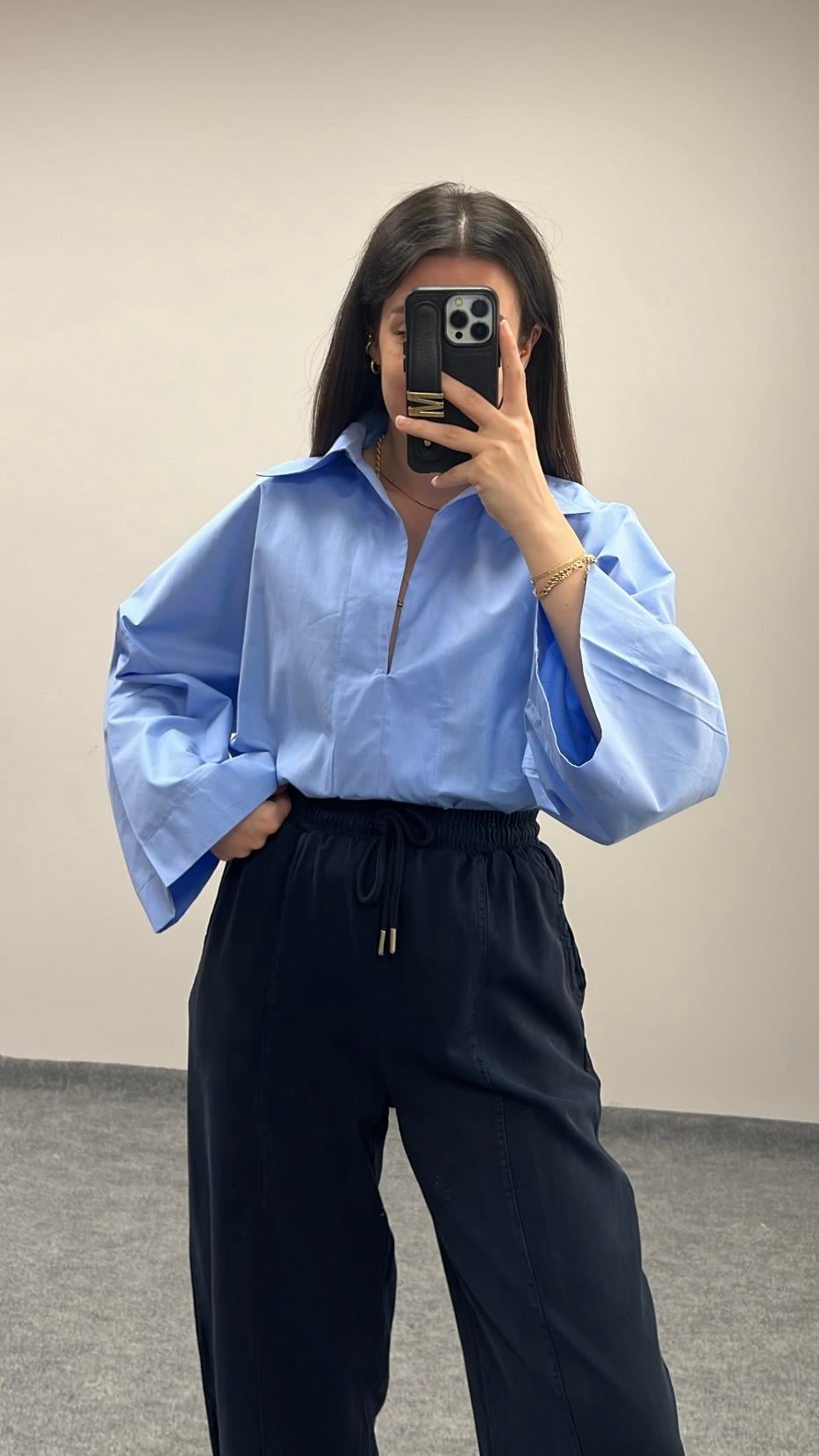 Fav V Yaka Bebek Mavi Poplin Gömlek