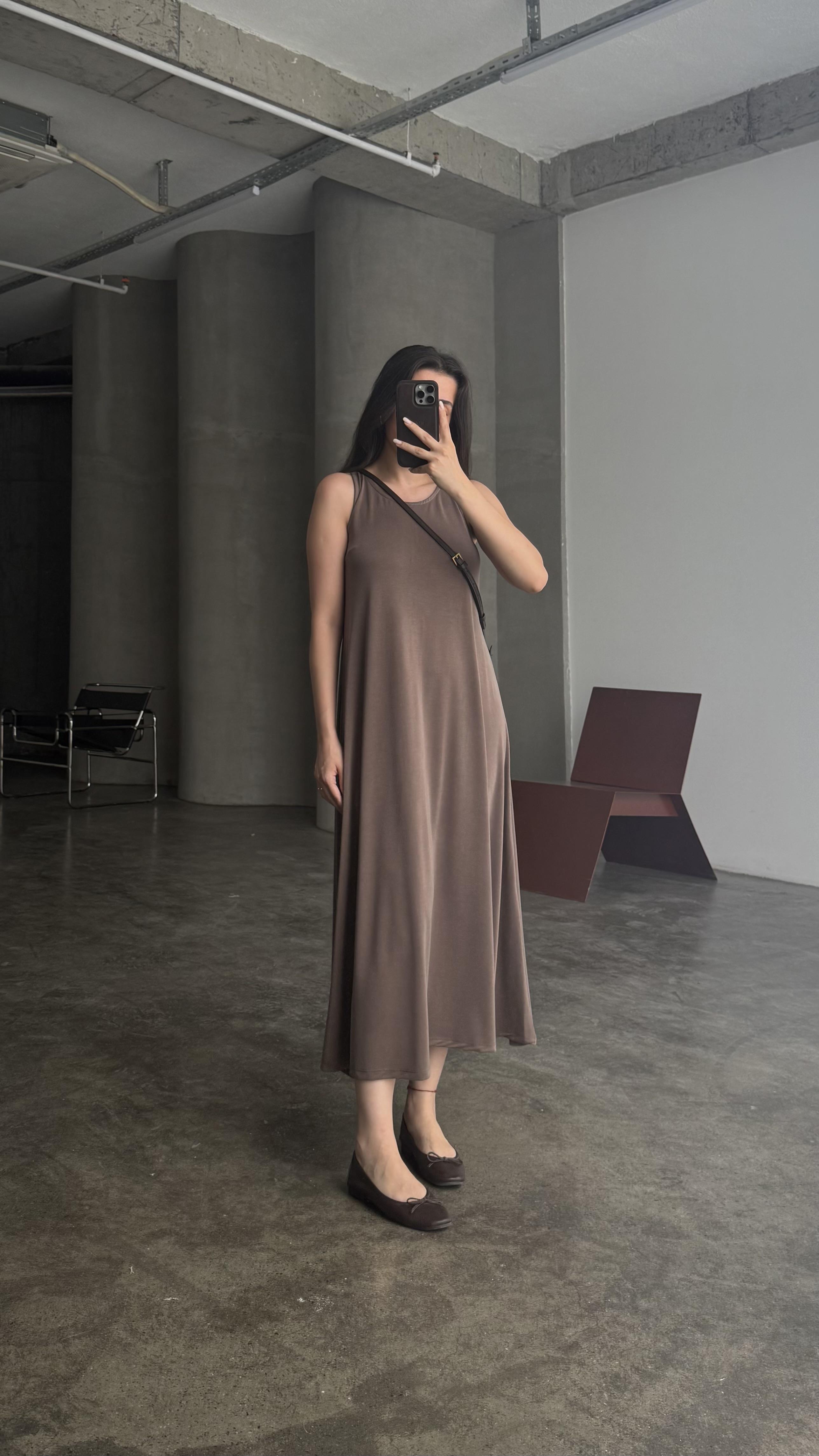 FOW Kahve Modal Basic Midi Boy Elbise