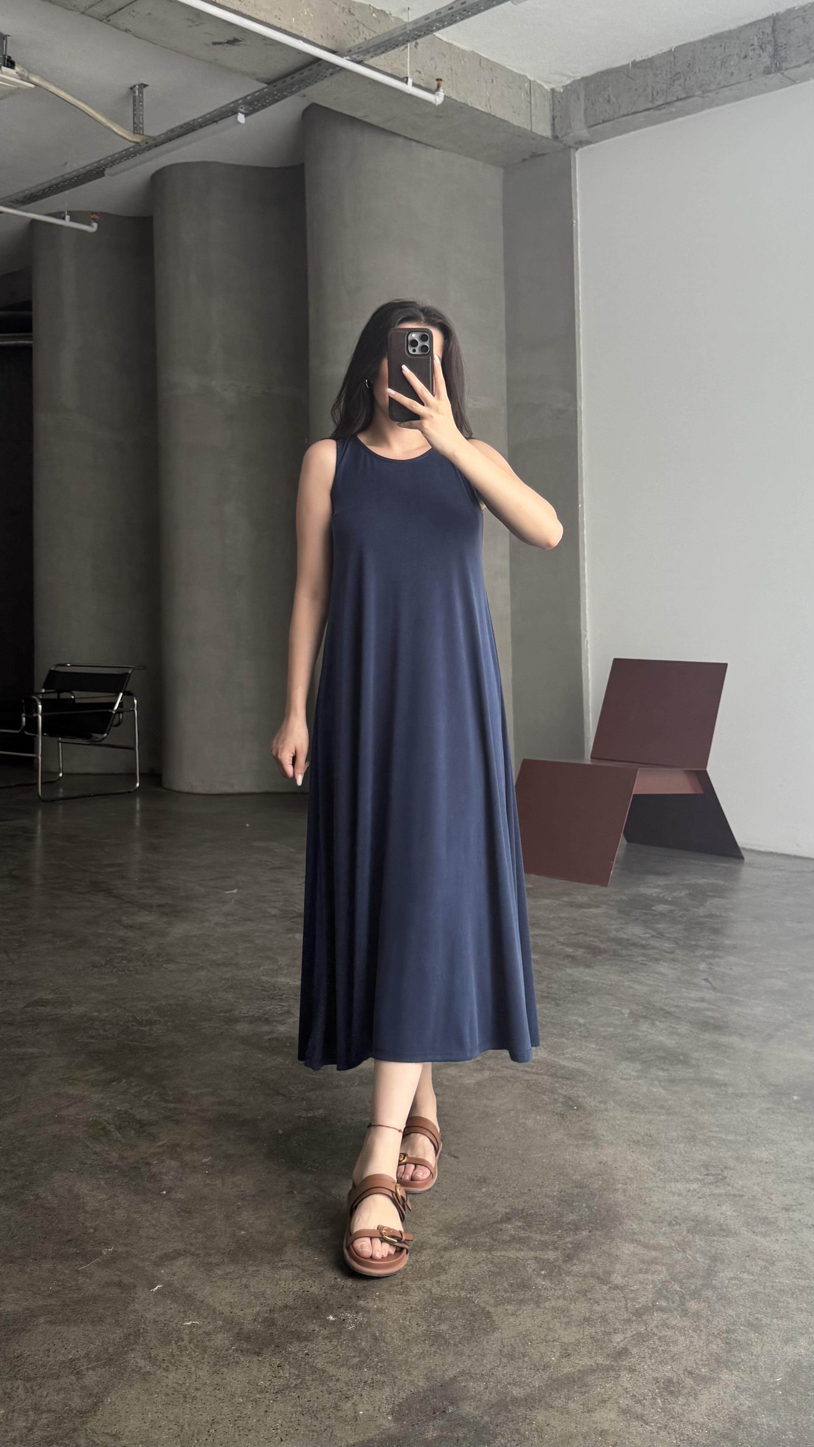 FOW Lacivert Modal Basic Midi Boy Elbise