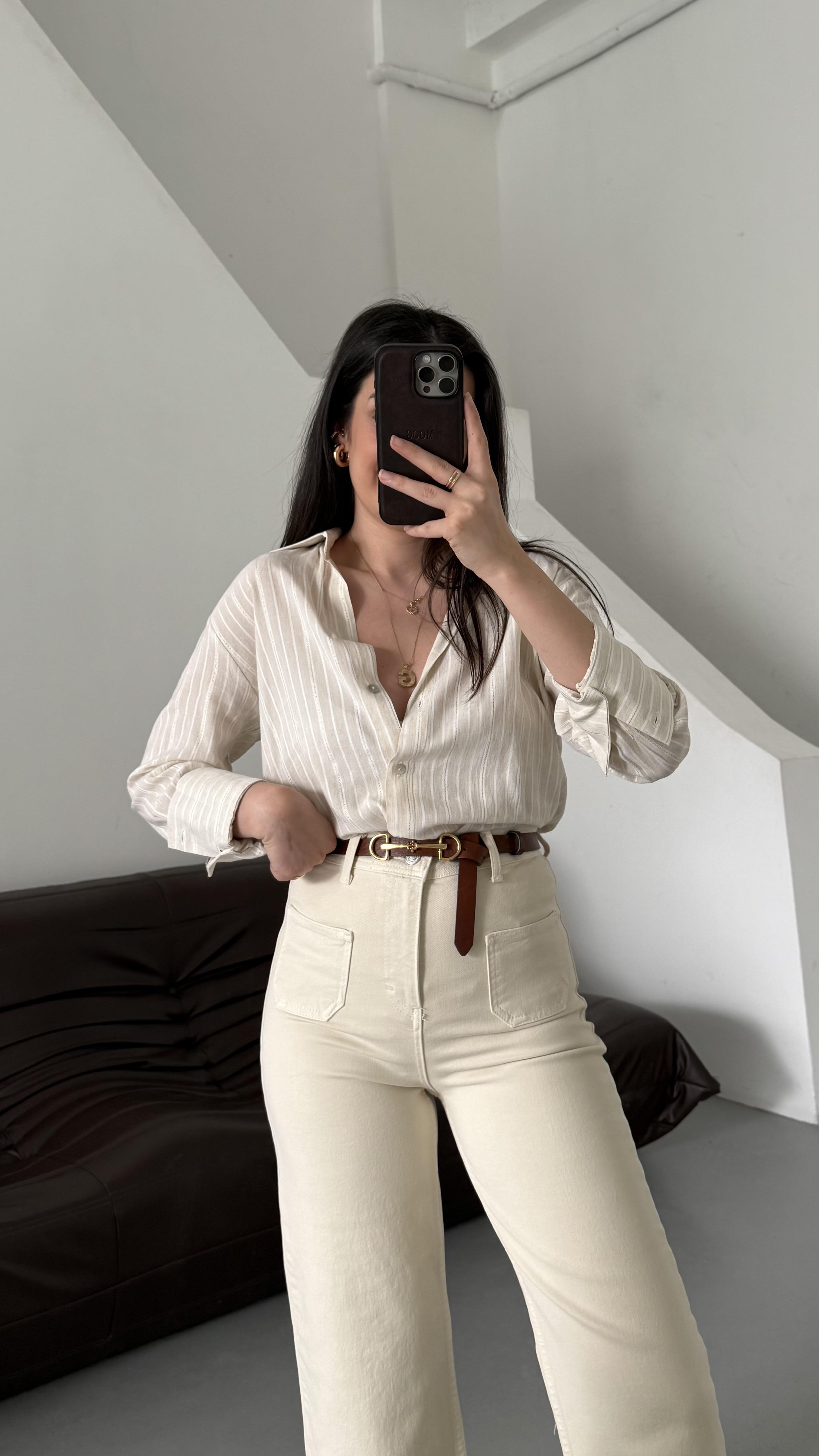 Go Bej Simli İplik Detay Gömlek 