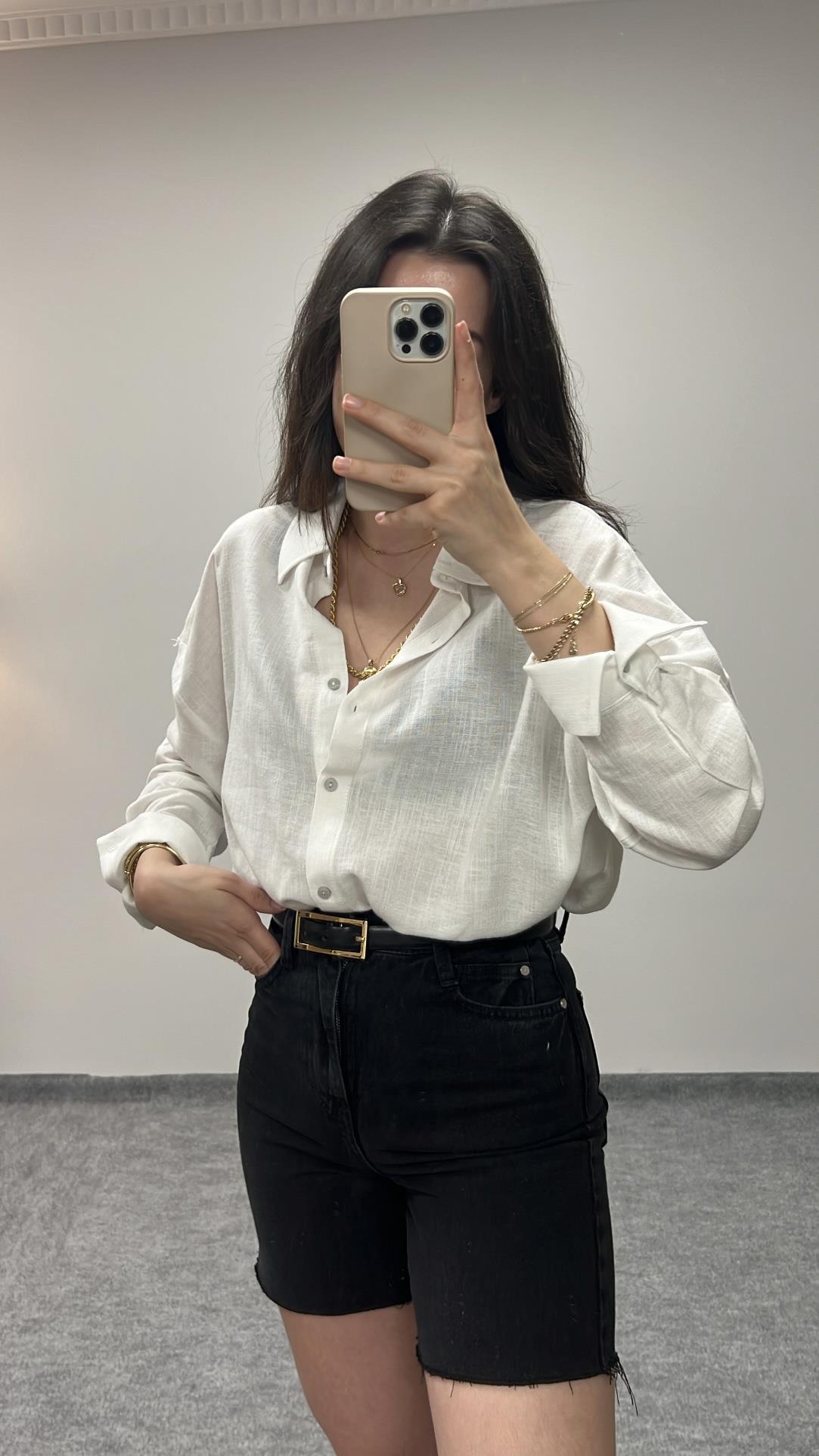 GO BEYAZ HAM KETEN GÖMLEK