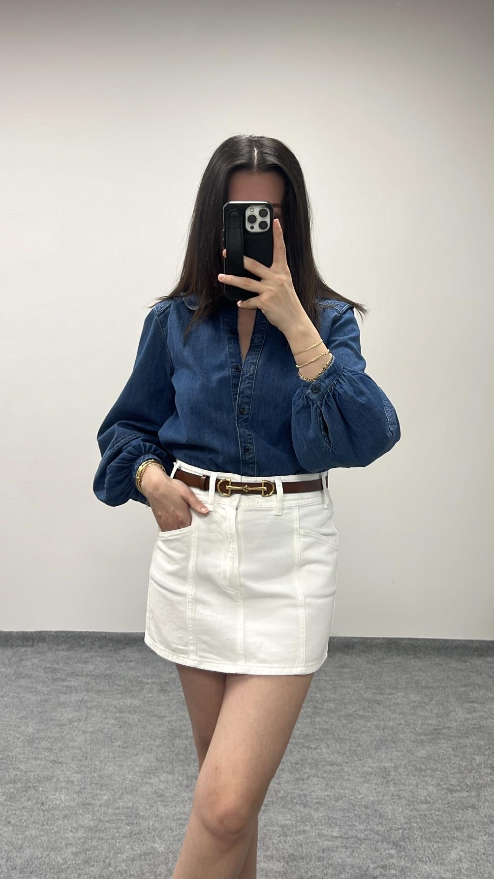 Go Beyaz Mini Denim Etek