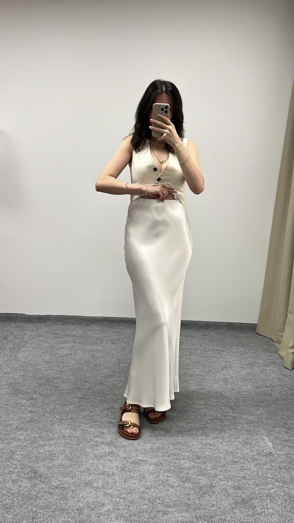 GO BEYAZ/EKRU SATEN ETEK