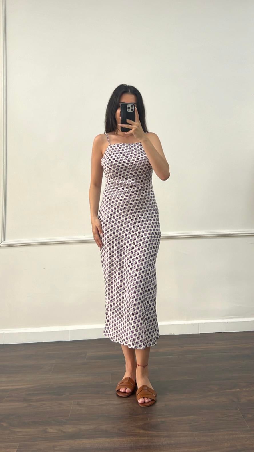 Go Etnik Desenli Midi Elbise