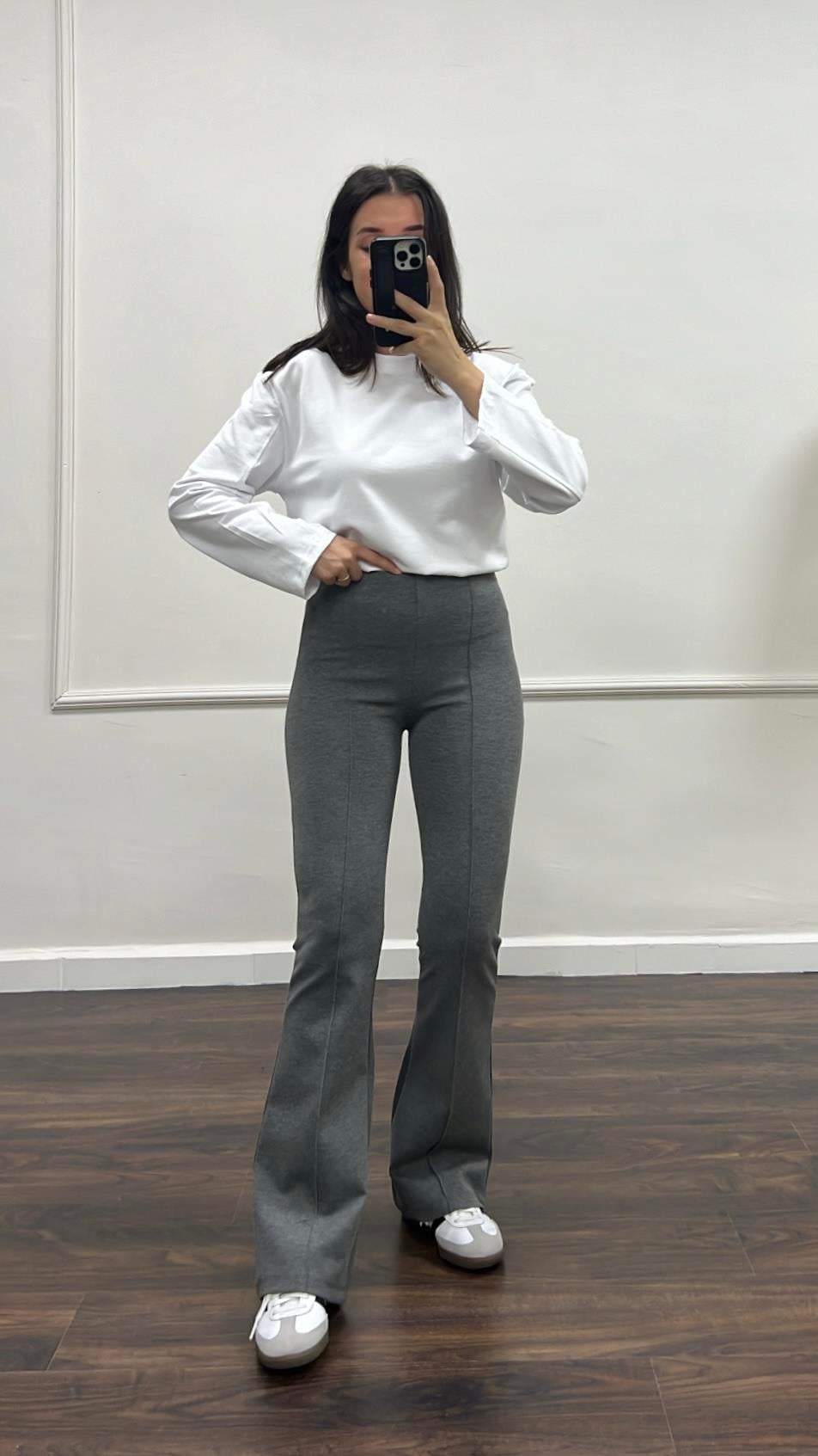 Go Gri Flare Tayt Pantolon