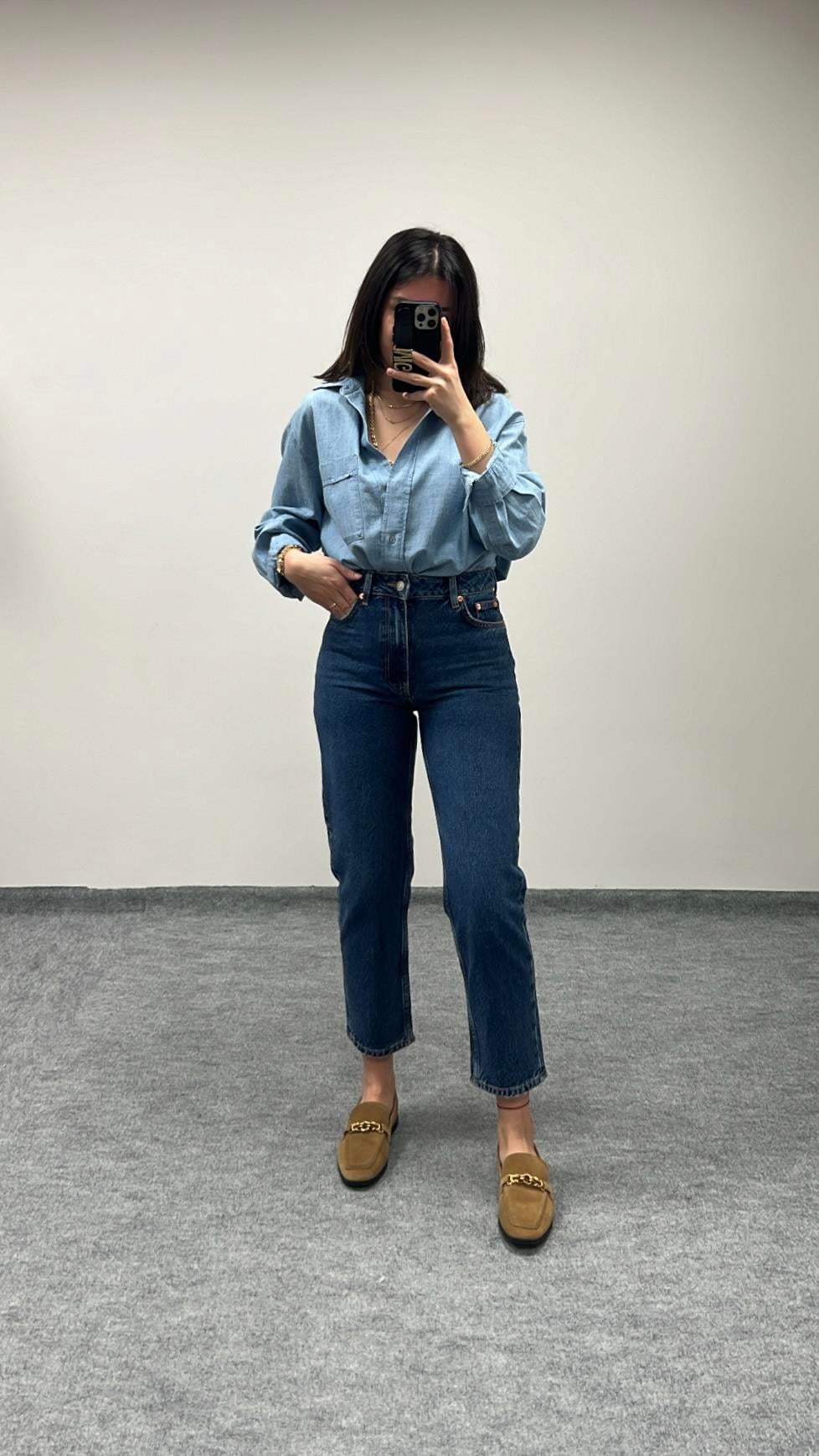 GO KOYU MAVİ YÜKSEK BEL MOM FIT JEAN