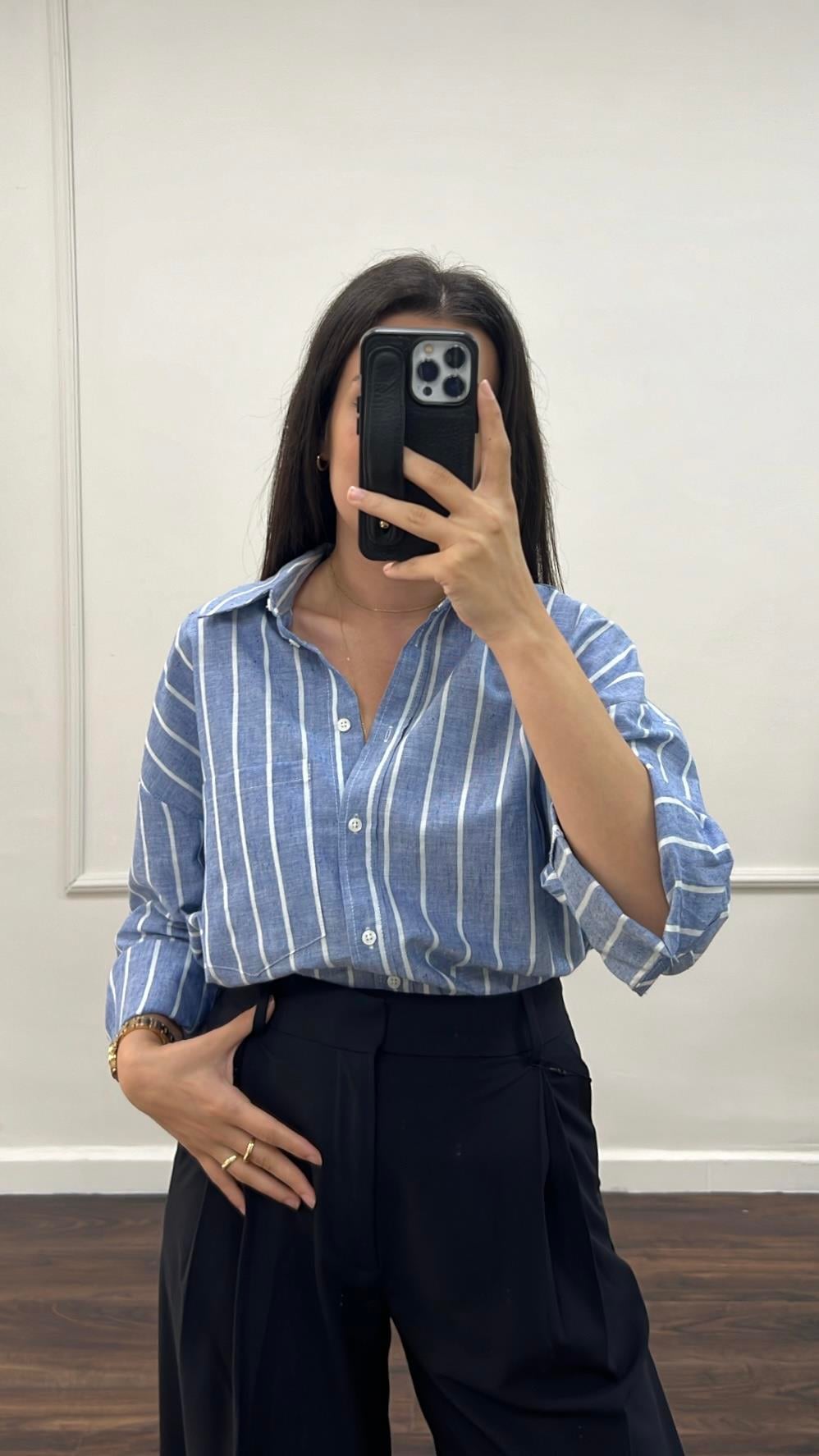 Go Mavi Çizgili Gömlek