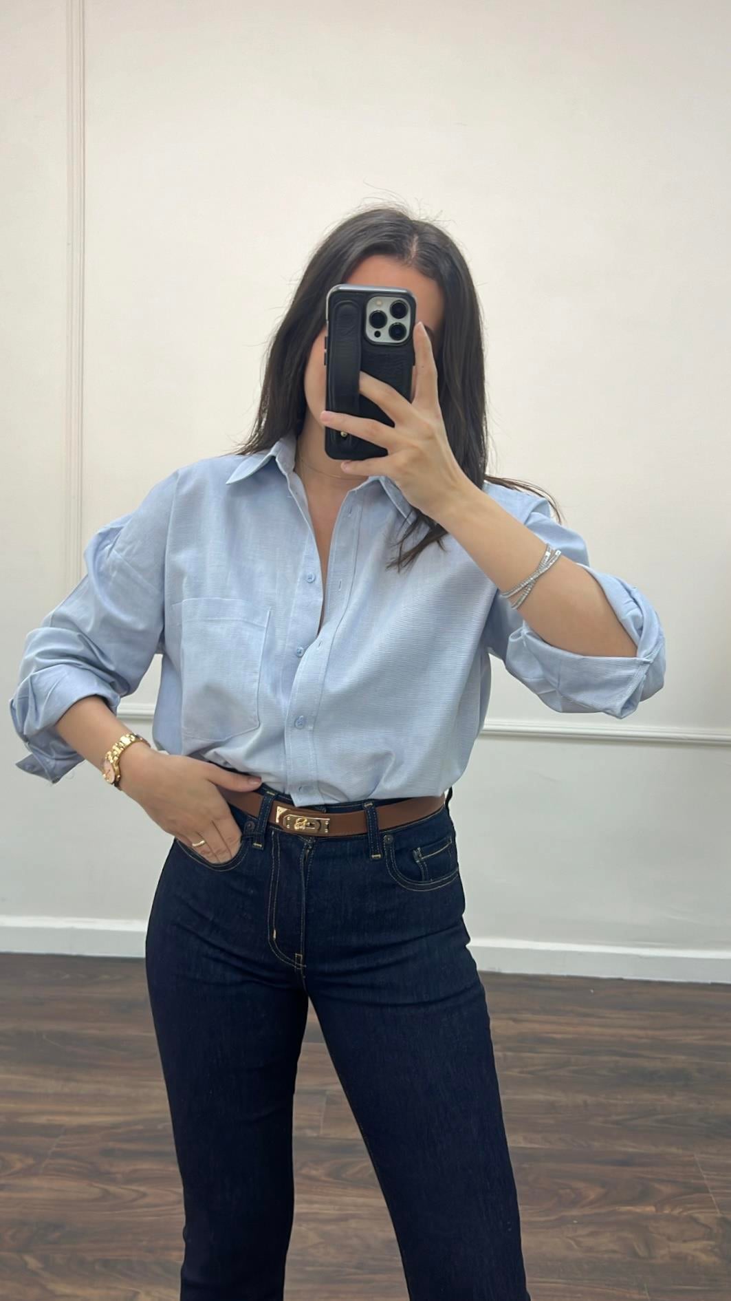 Go Mavi Desenli Gömlek