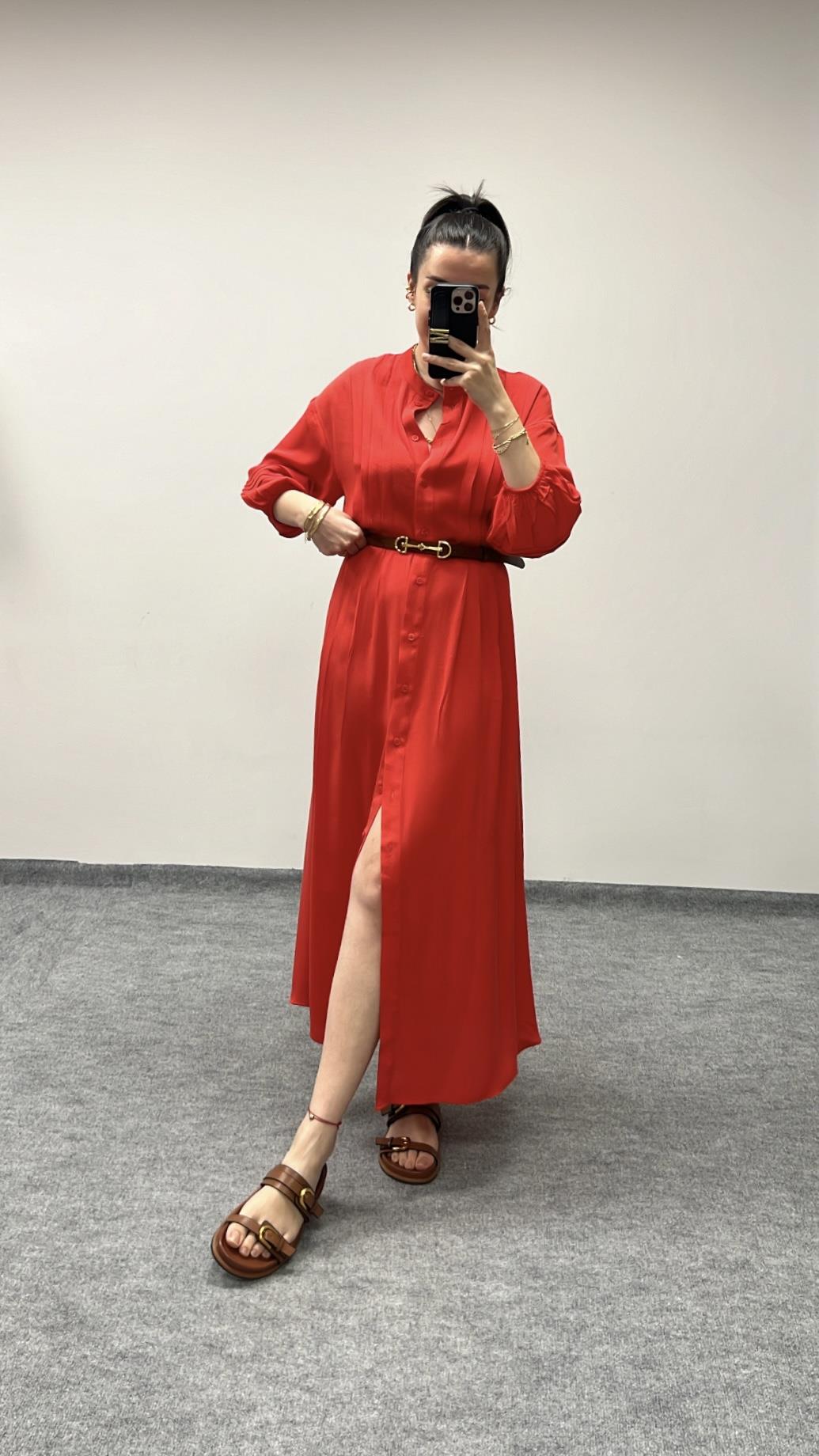 Go Nar Çiçeği Viskon Maxi Boy Elbise