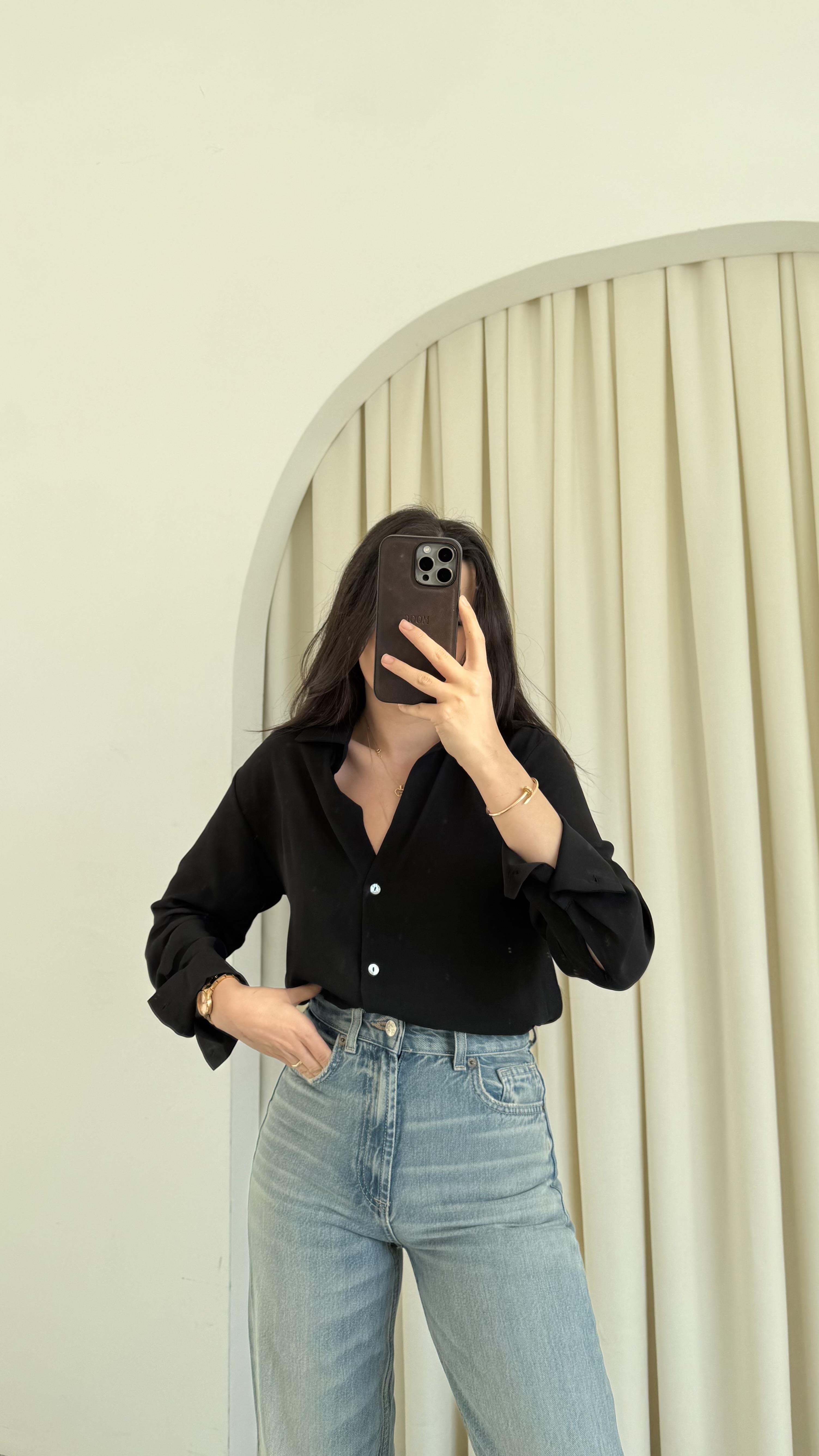 Go Siyah Şifon Gömlek