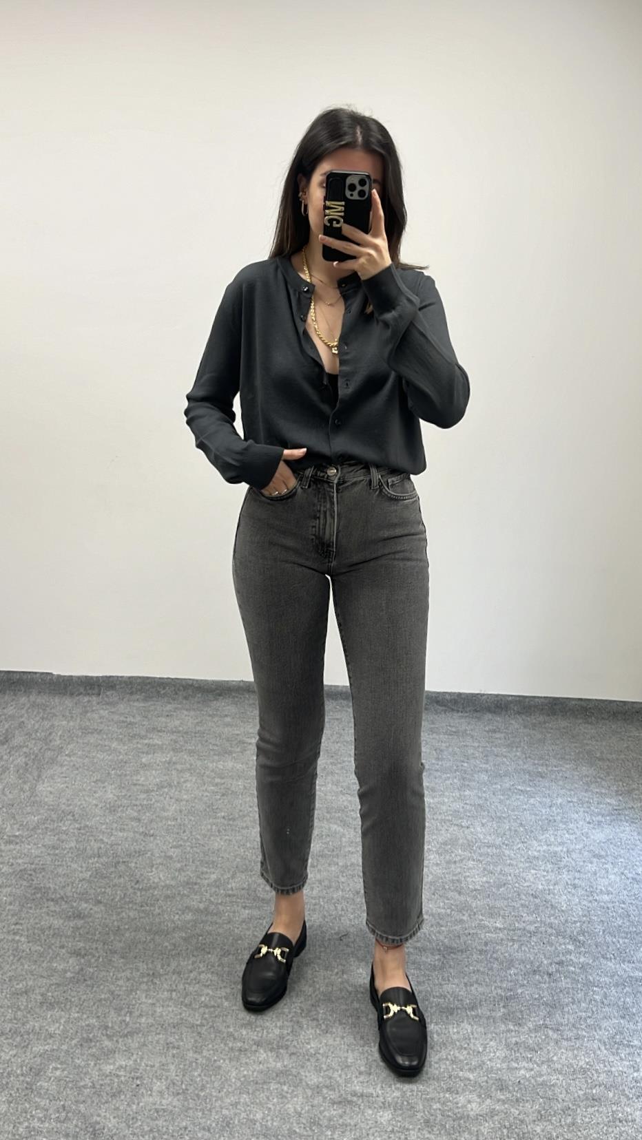 GO2 KOYU GRİ BOYFIT JEAN