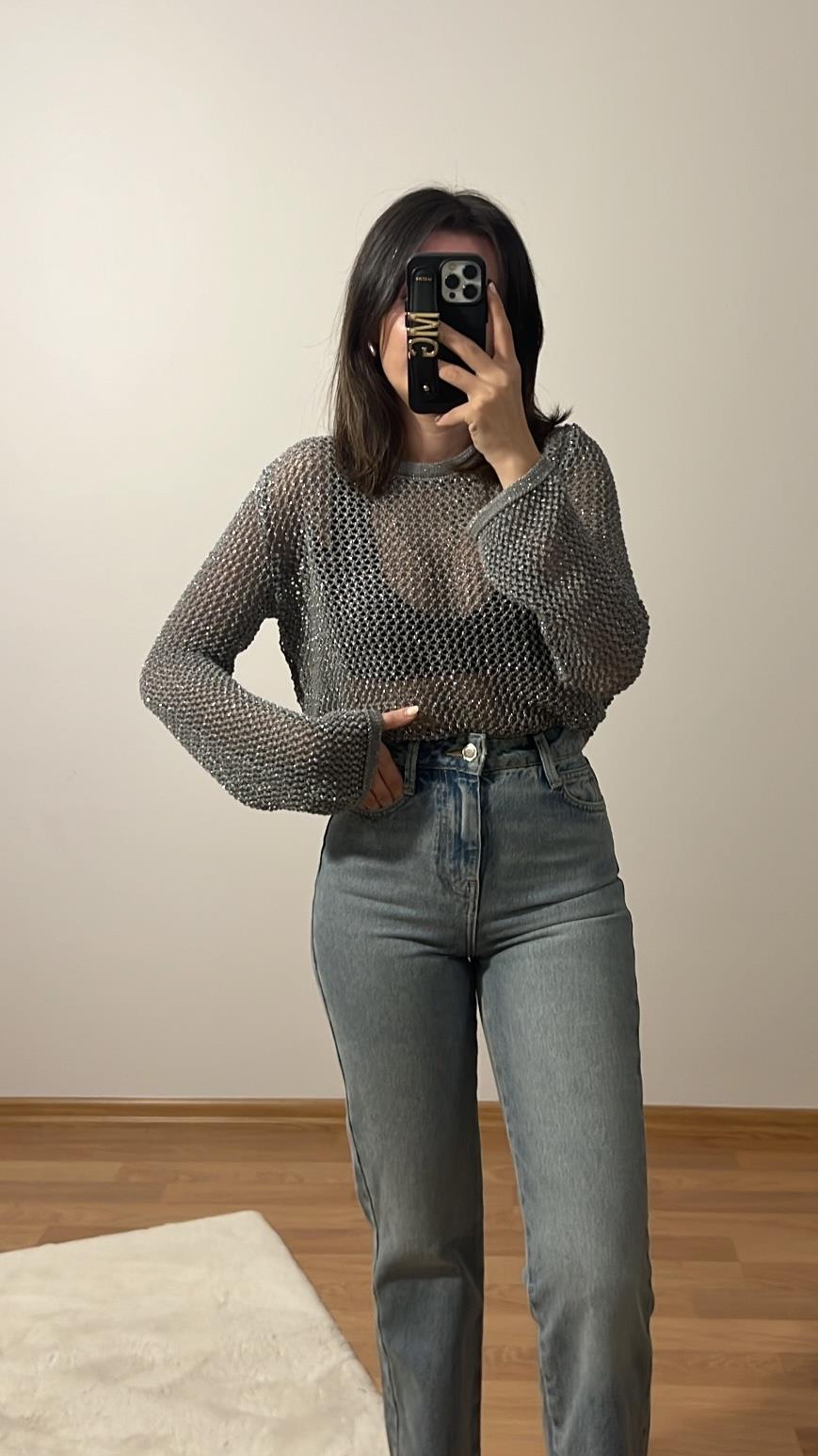 GRİ AJURLU SİMLİ TRİKO