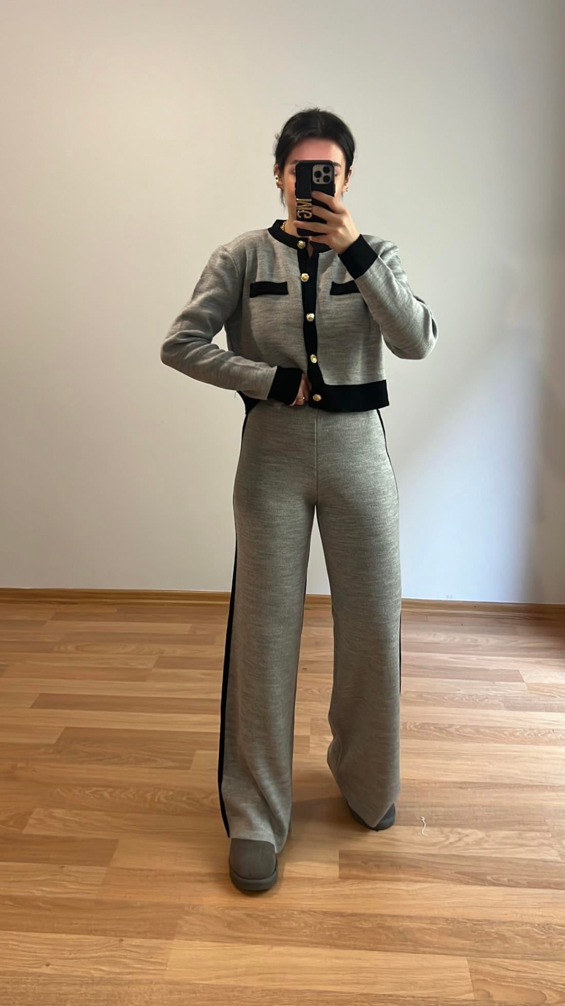 GRİ HIRKA/PALAZZO TRİKO TAKIM