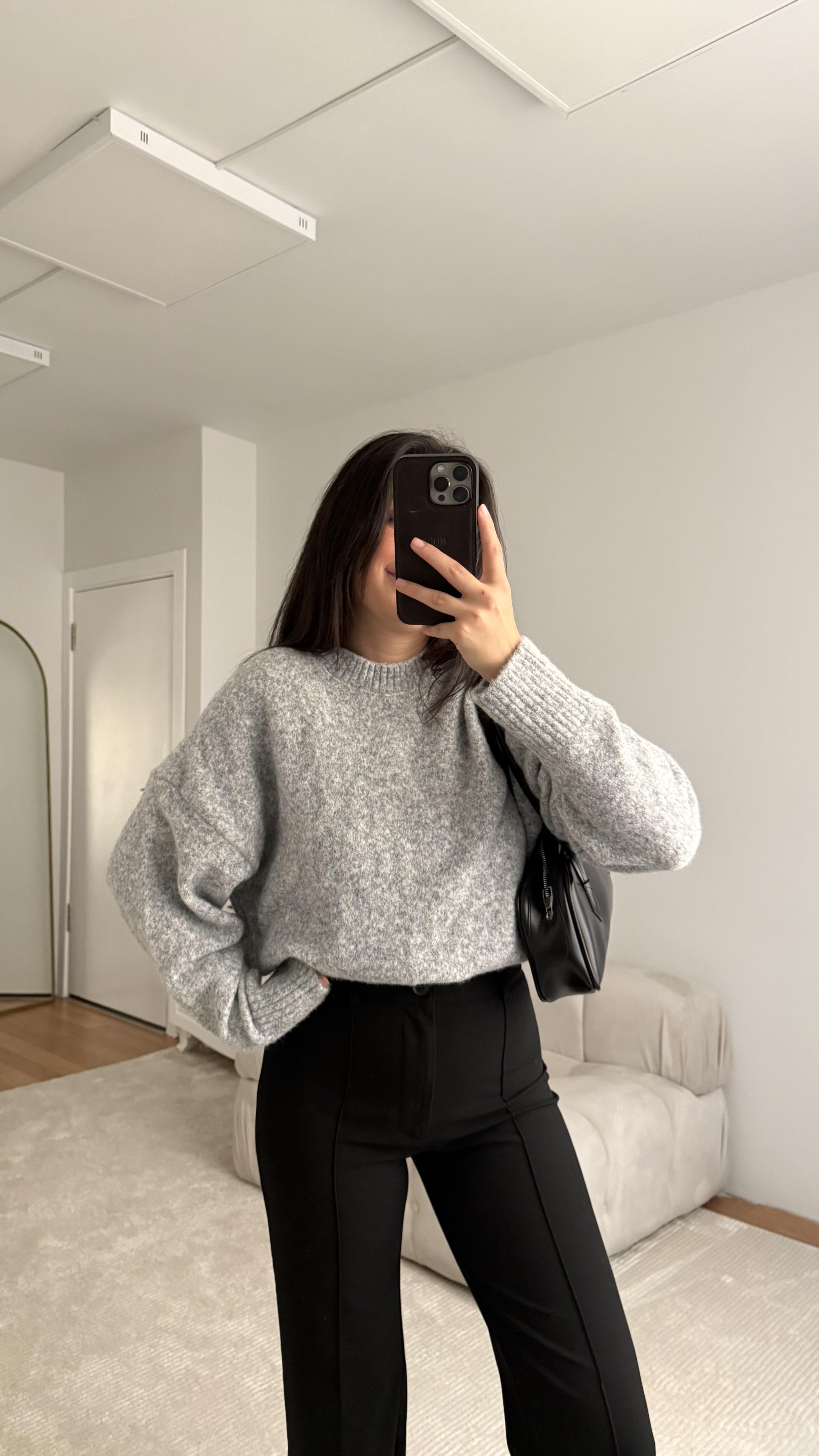 Gri Oversize Basıc Kazak