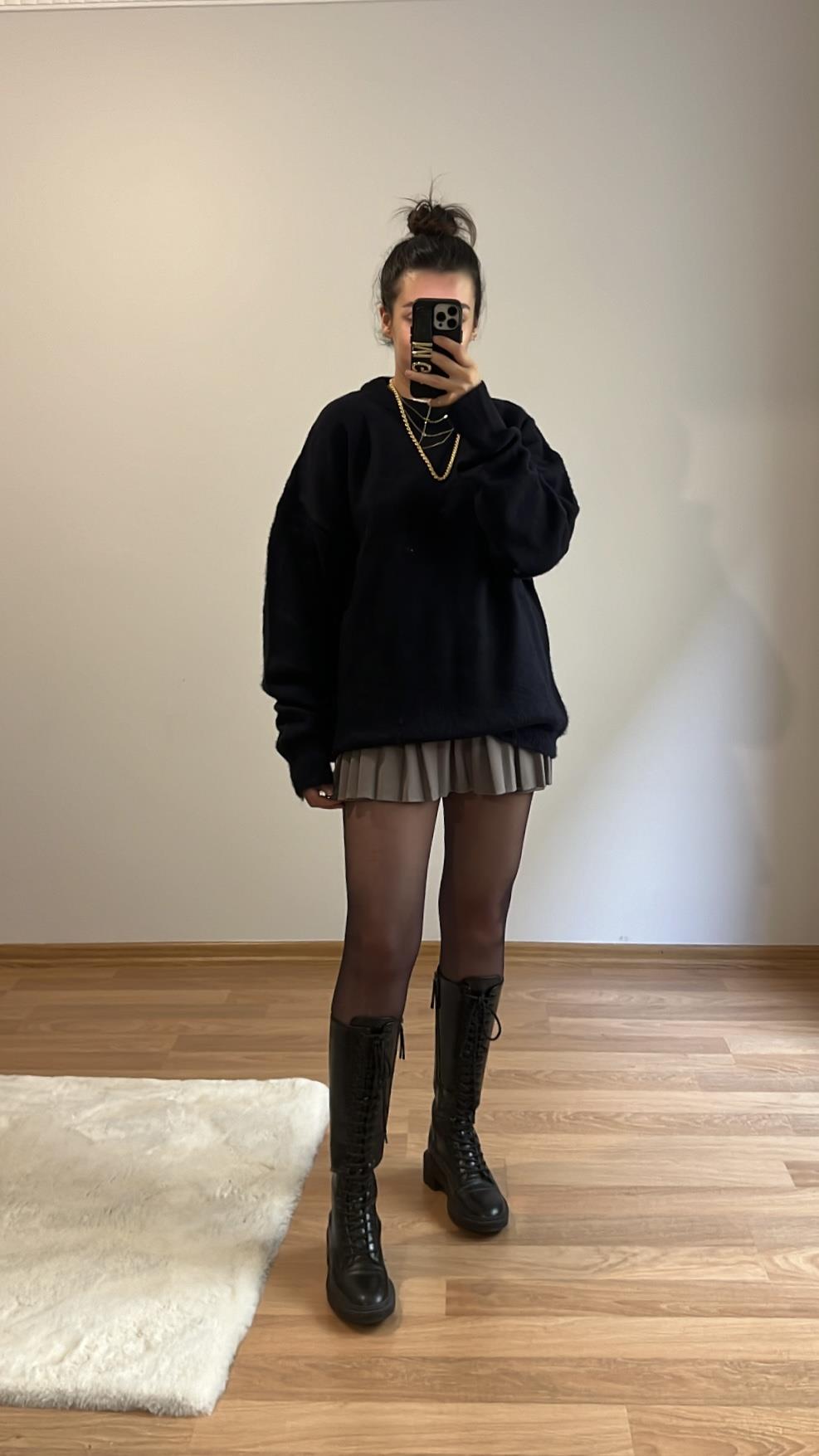 GRİ PİLELİ ŞORT ETEK