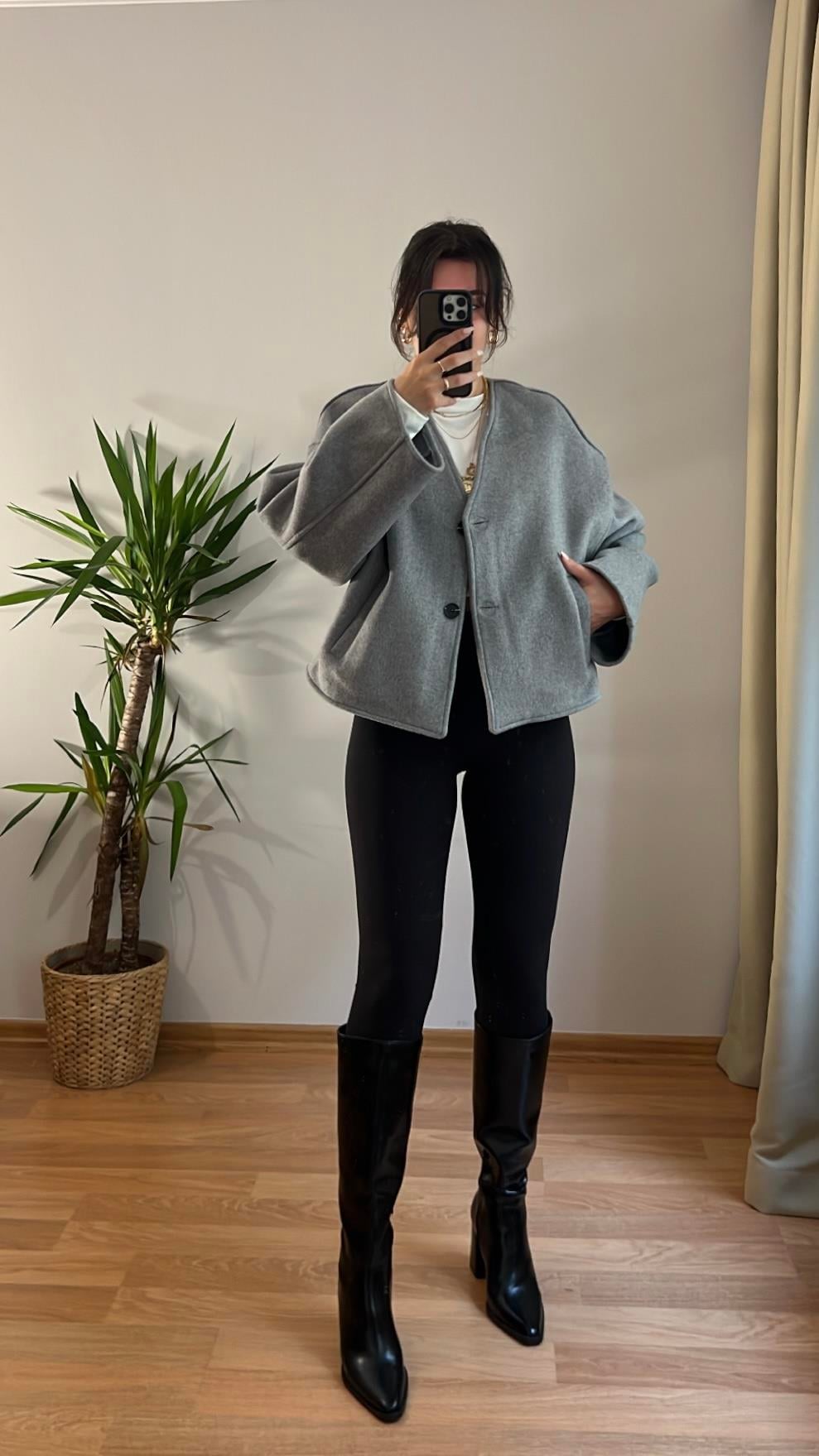 GRİ V YAKA KAŞE CEKET