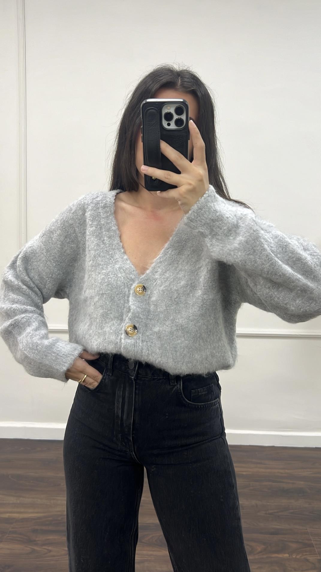 Gri Yumoş Tüylü Hırka