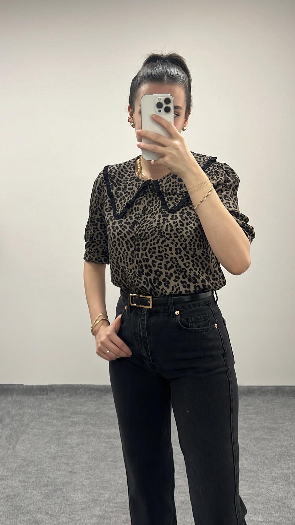 HABİS YAKA DETAY LEOPAR GÖMLEK