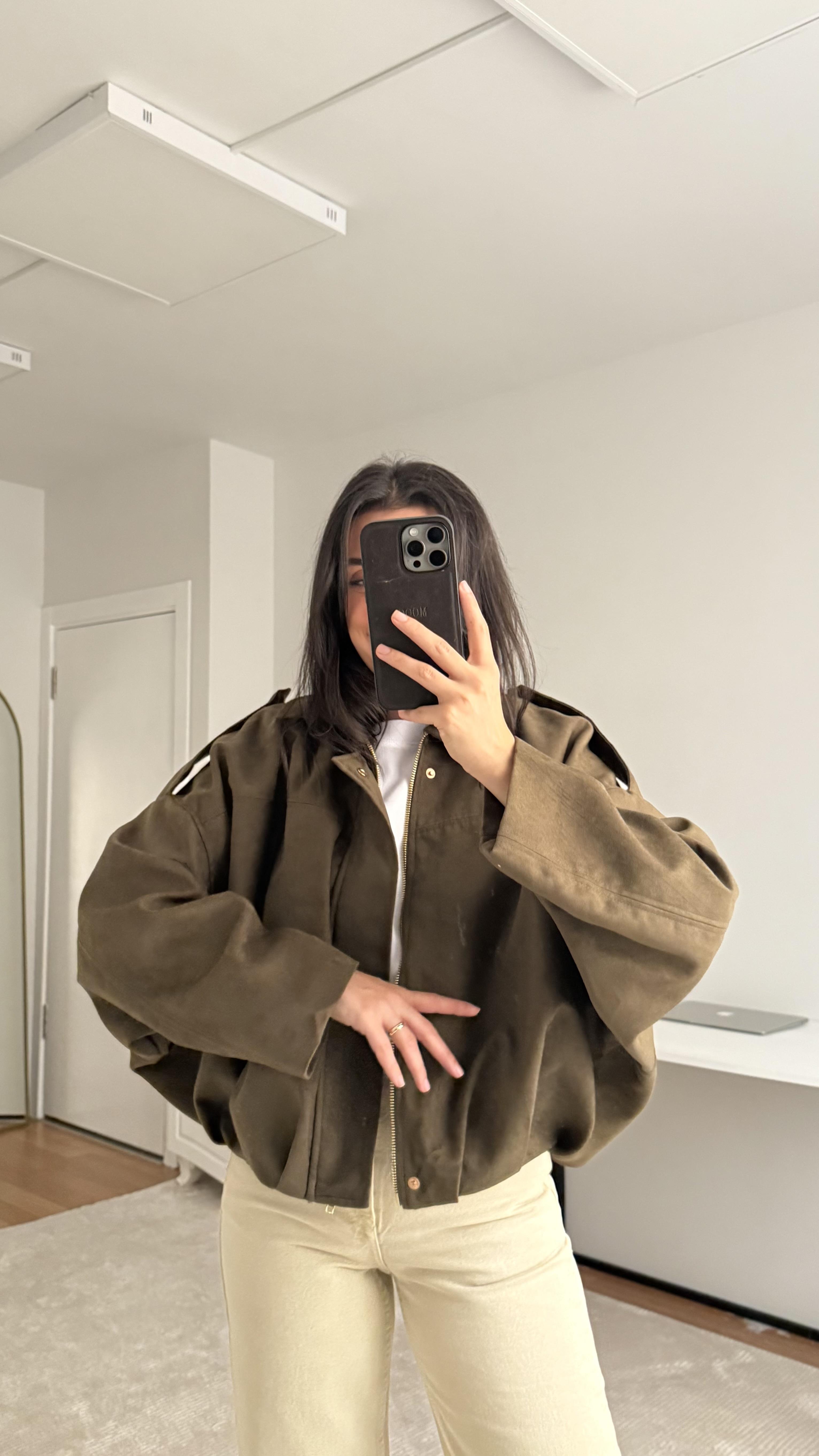 Haki Süet Bomber Ceket