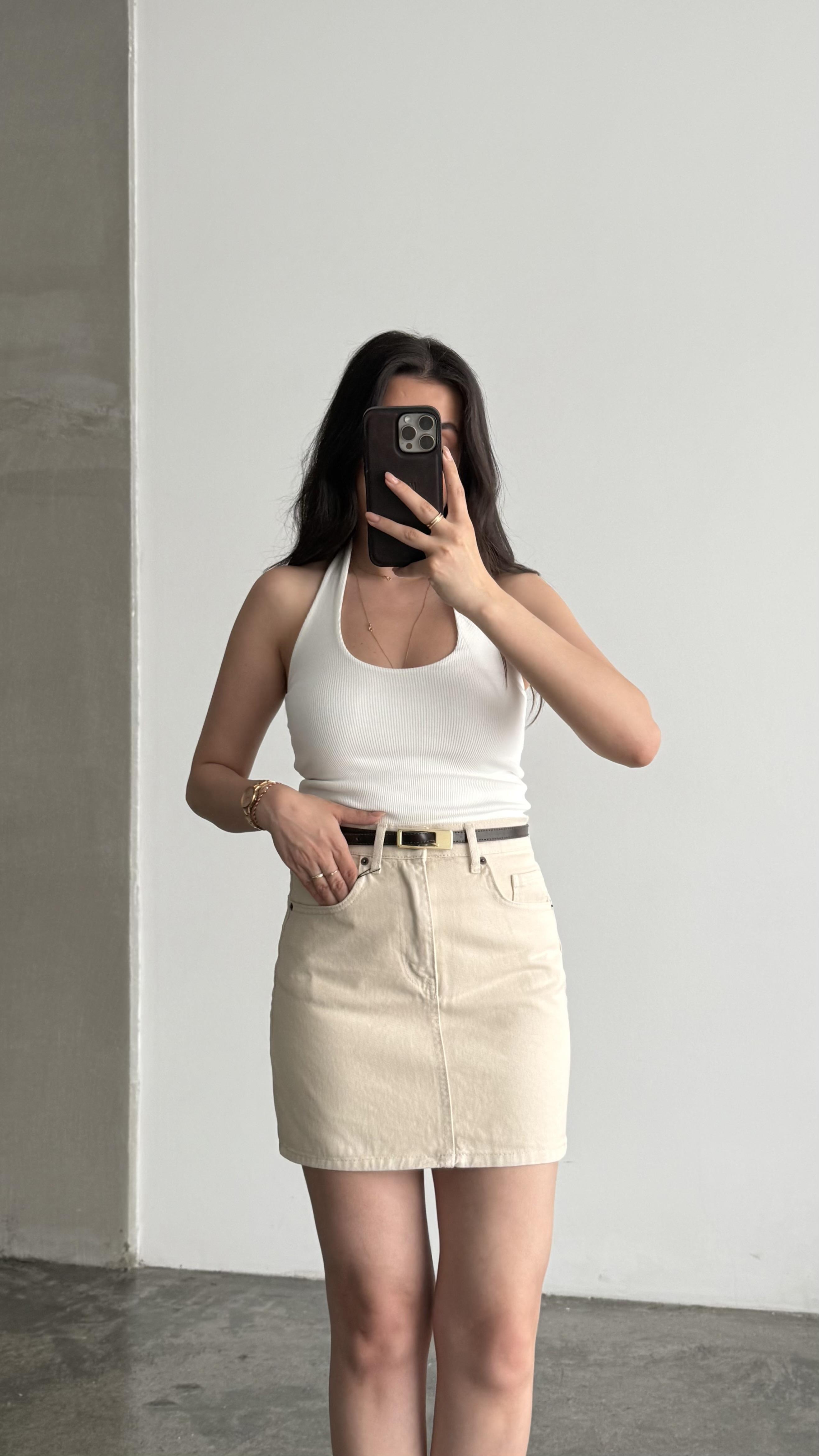 Halter Yaka Soft Beyaz Top