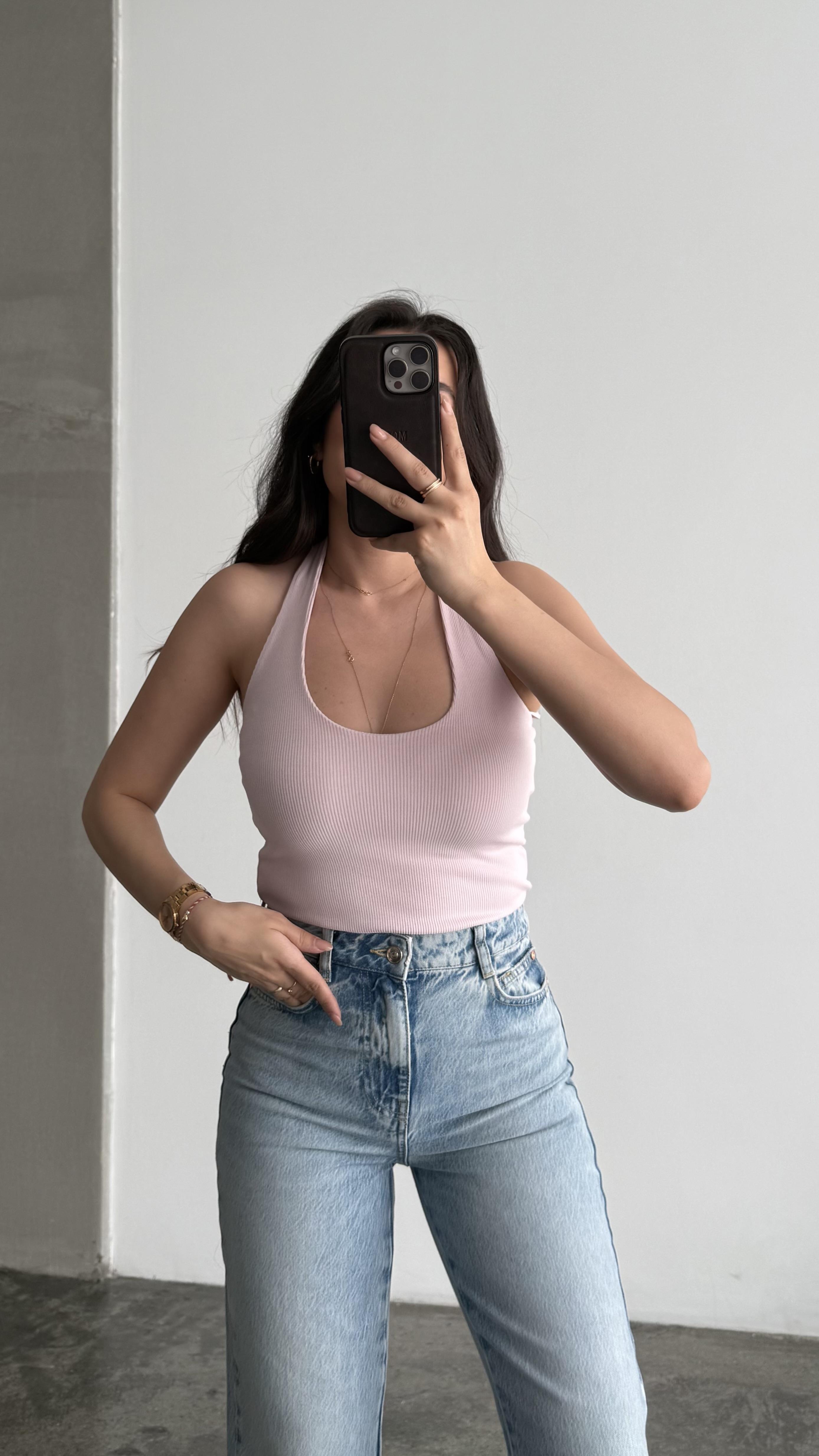 Halter Yaka Soft Pembe Top