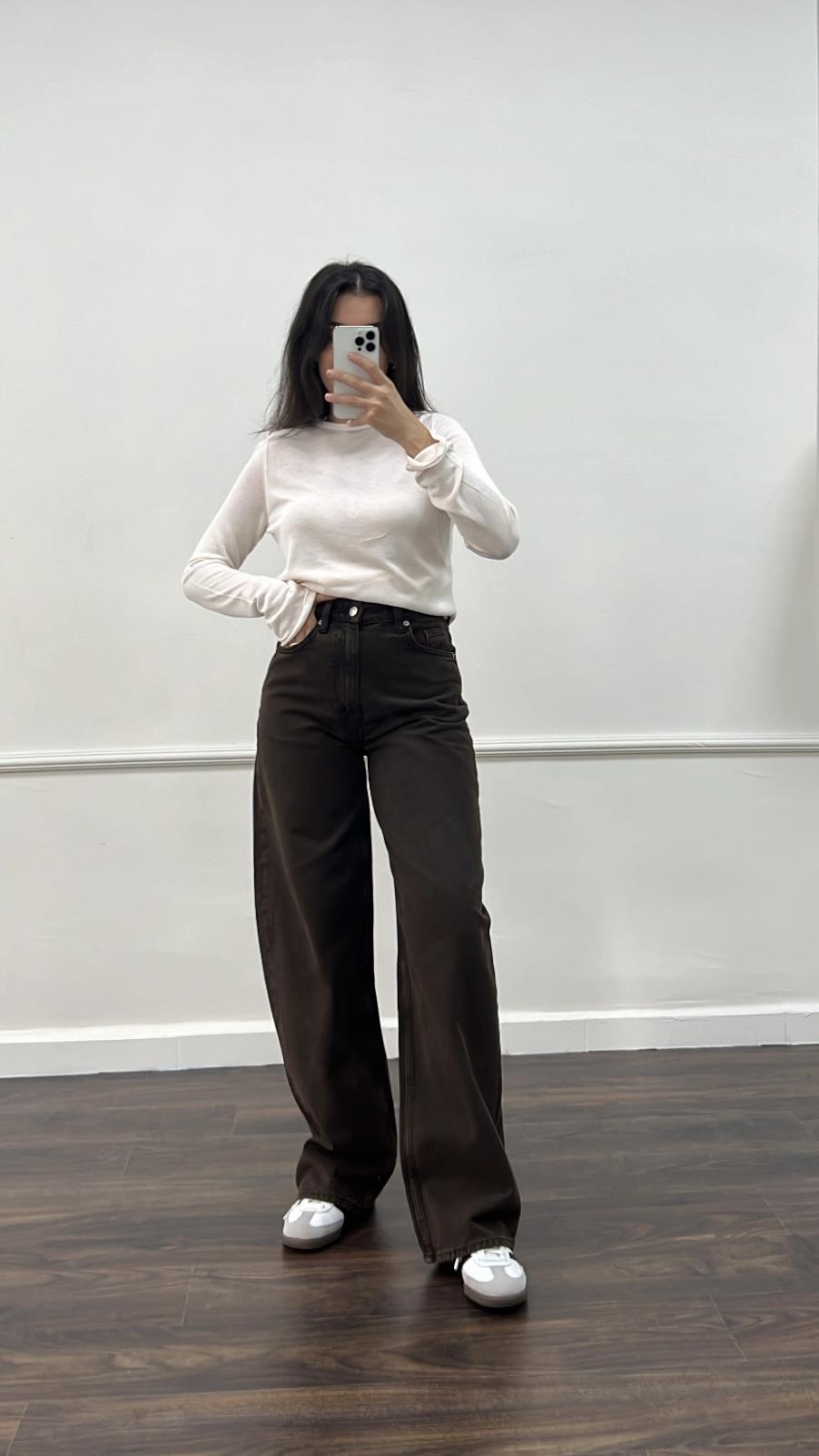 Hım Kahve Yıkamalı Baggy Jean