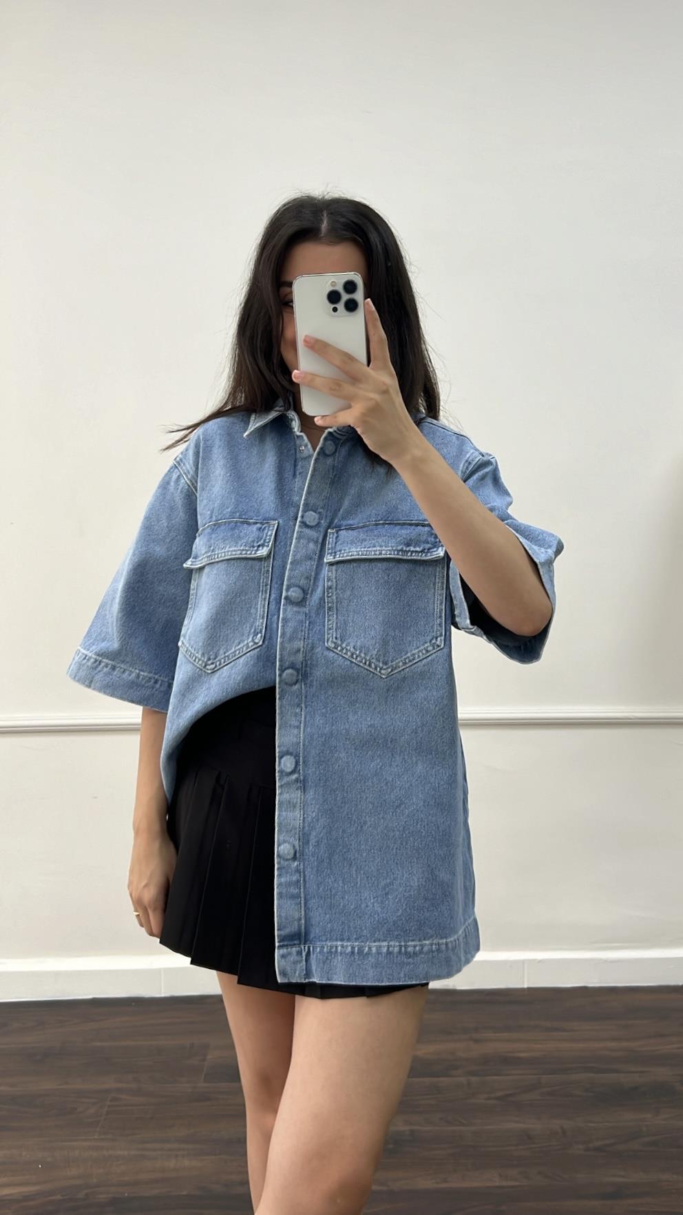 HIM Kısa Kollu Kot Gömlek 