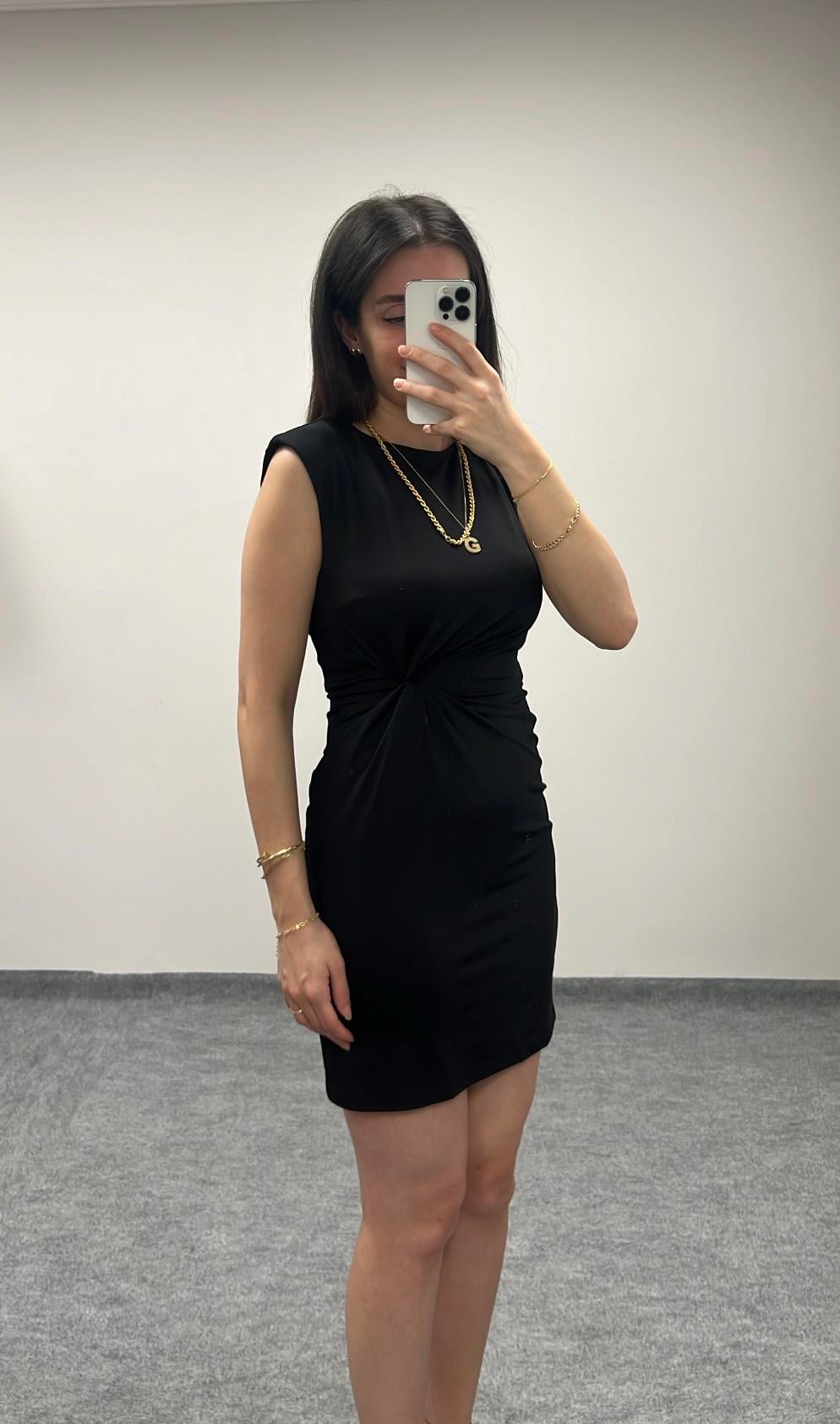 HIM SİYAH BEL DETAY JARSE ELBİSE